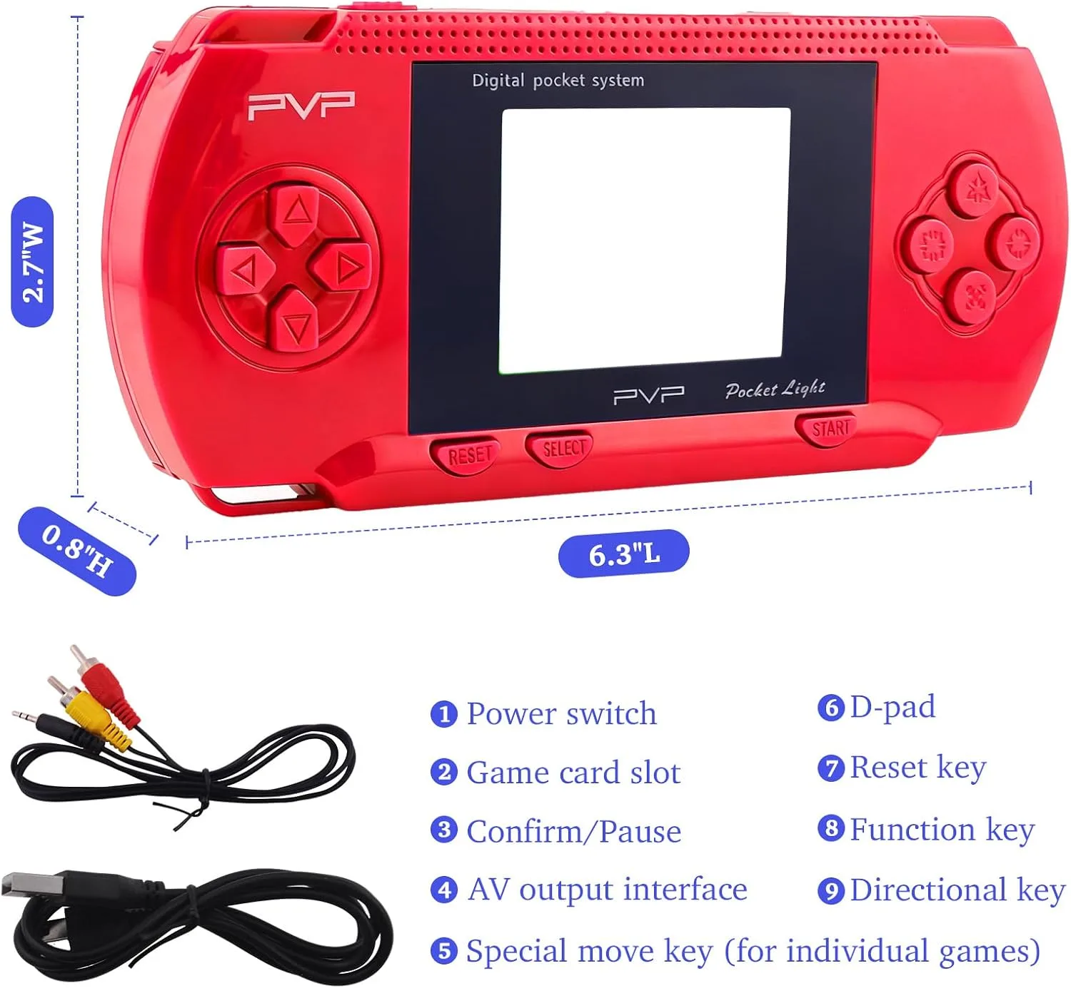 Red Handheld Game Console, 74 Built-in 8-Bit Games