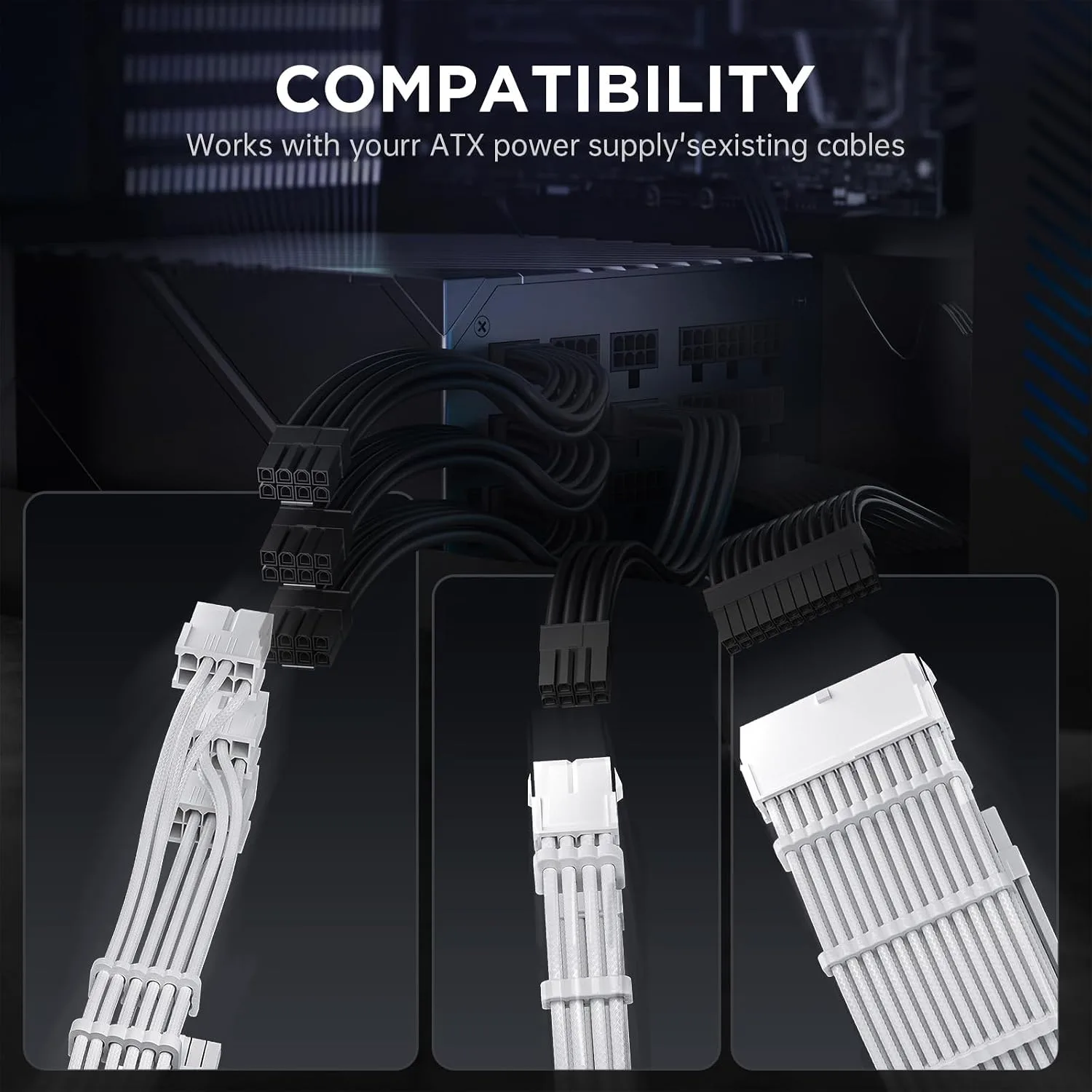 AsiaHorse 12VHPWR Cable Extension Kit, 16AWG Pcie 5.0 PSU Cable Extension Kit Soft Braided Power Supply Cable Extension, 24pin ATX /4+4pin EPS /12+4pin 30CM Length with Cable Combs