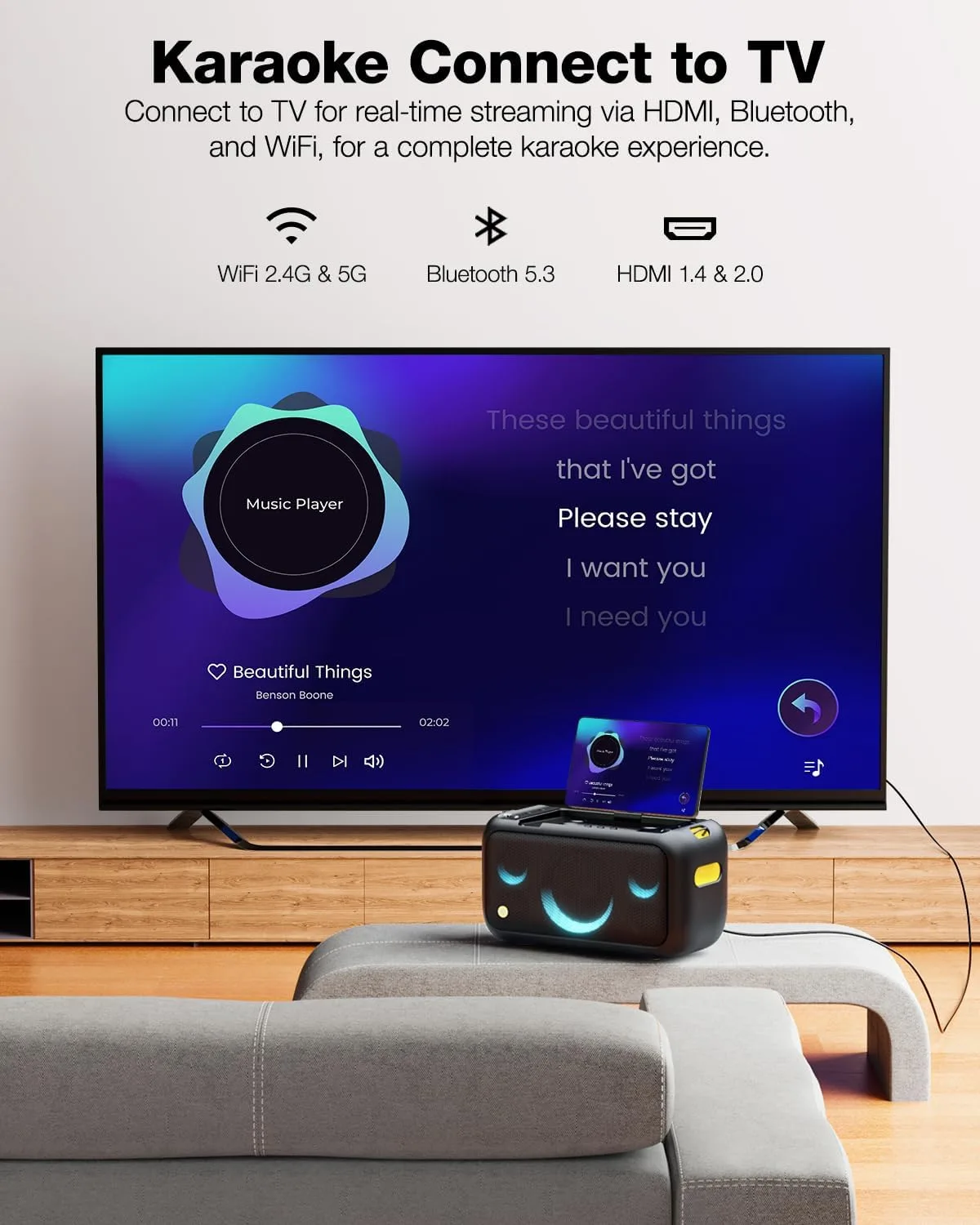 Ikarao Karaoke Machine for Adults with Lyrics Display, Built-in 13.3" Screen, Truly All in One Karaoke Machine with 2 Wireless Microphone (Hidden & Self Charging), 460W Bluetooth Speaker for Party, TV