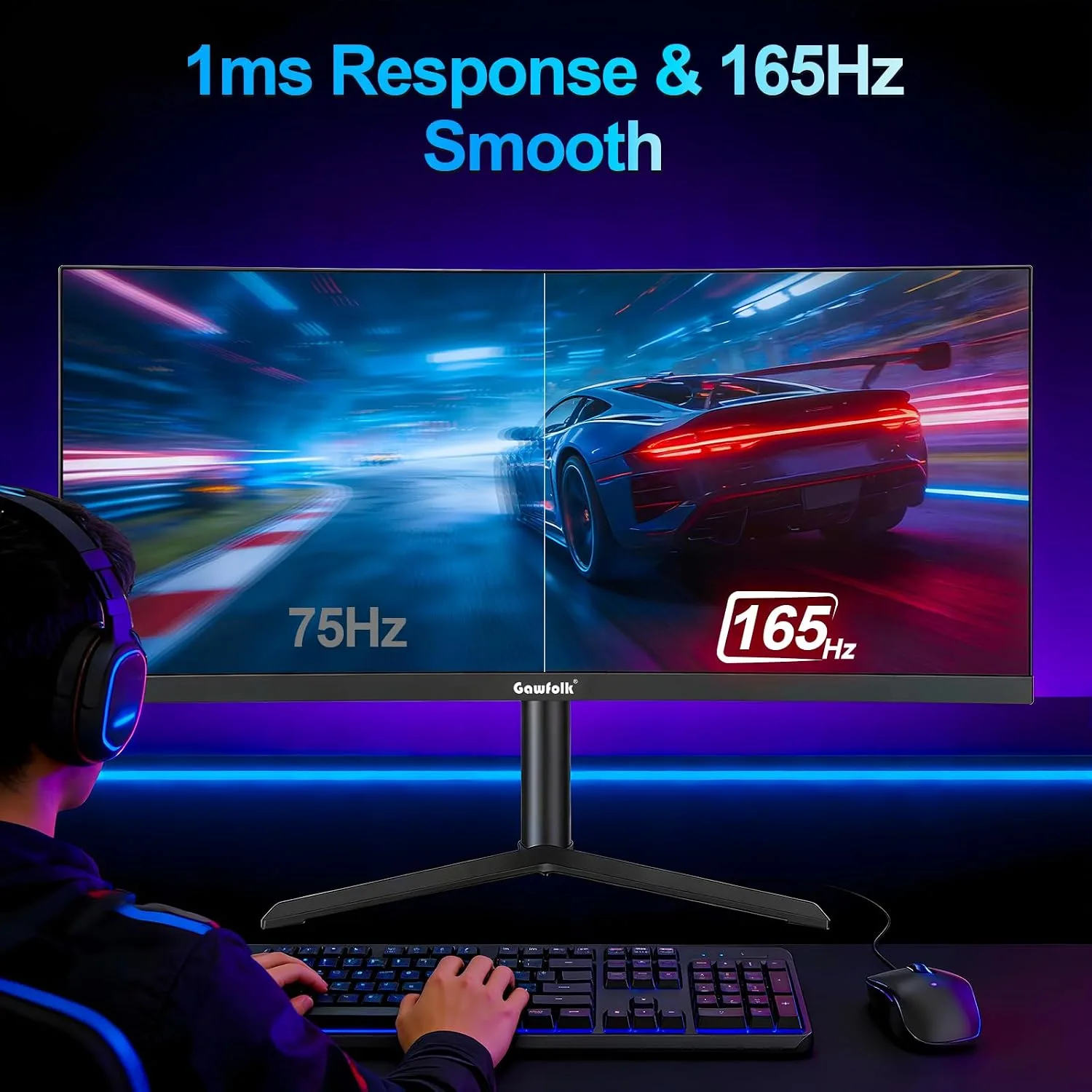 Gawfolk 34 Inch Curved Ultrawide 165Hz Gaming Monitor,WQHD 3440x1440 Screen