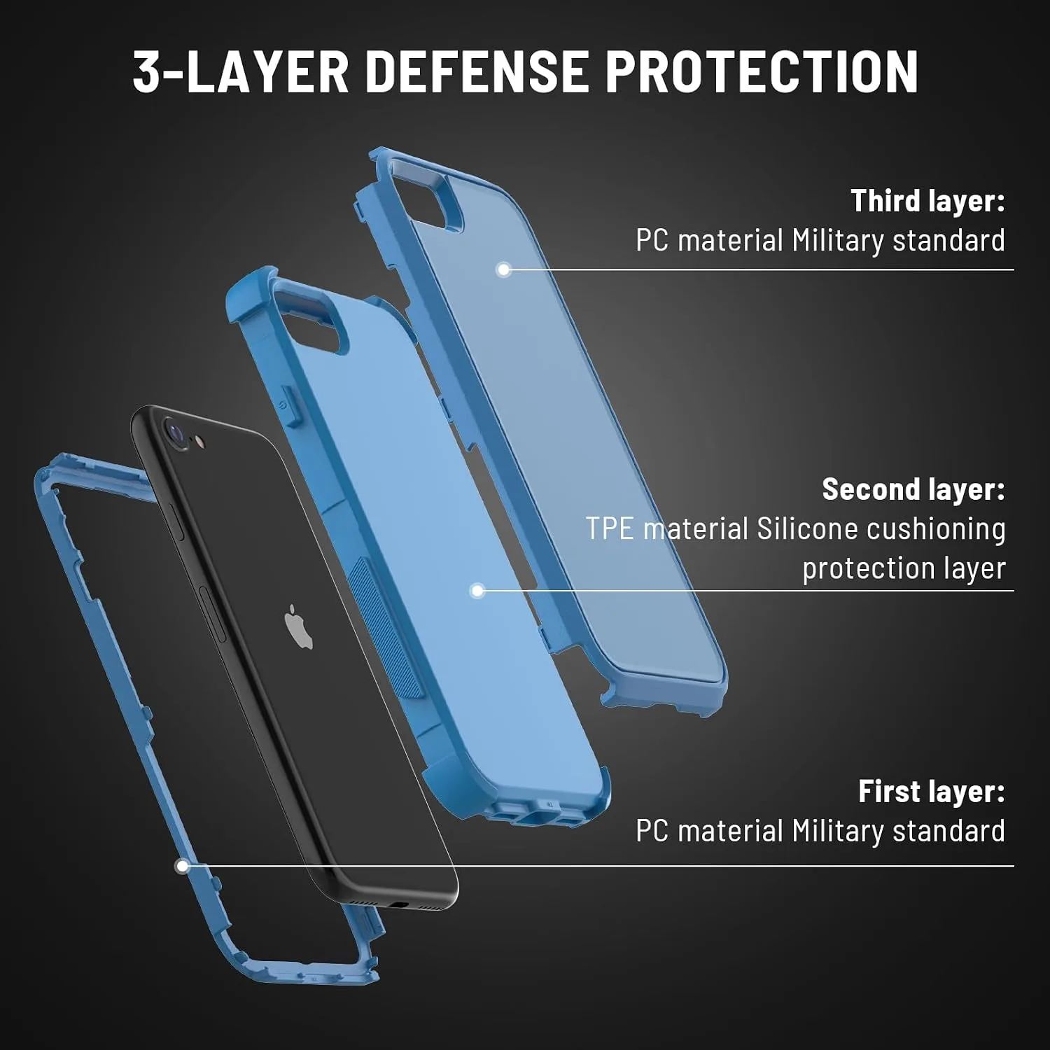 X-belmox Heavy Duty Phone Case for iPhone SE 2022 (3rd Gen) - Sea Blue