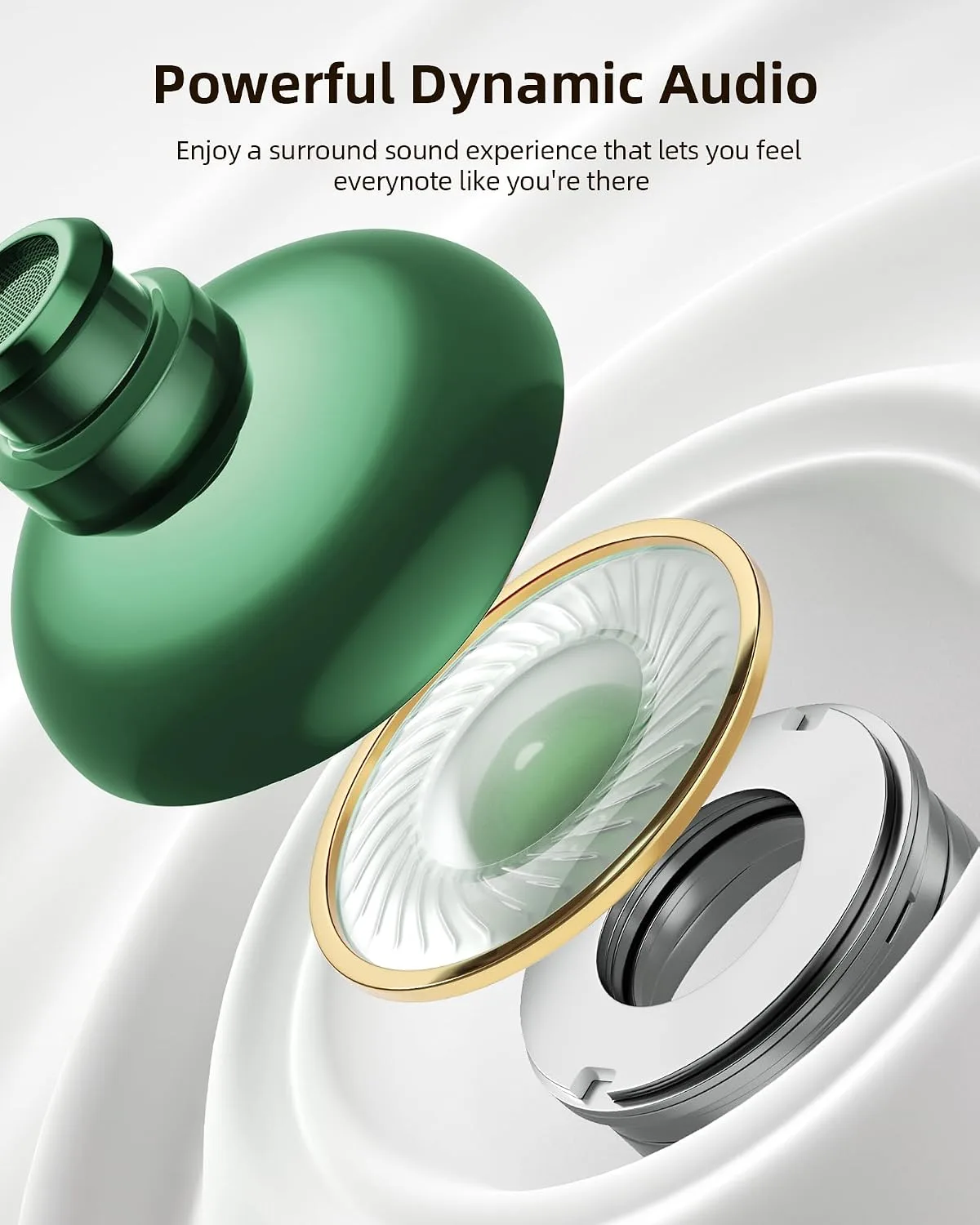PocBuds Bluetooth Headphones Wireless Earbuds 80hrs Playtime Wireless Charging Case Digital Display Sports Ear Buds with Earhook Deep Bass IPX7 Waterproof Over-Ear Earphones for TV Phone Laptop Olive