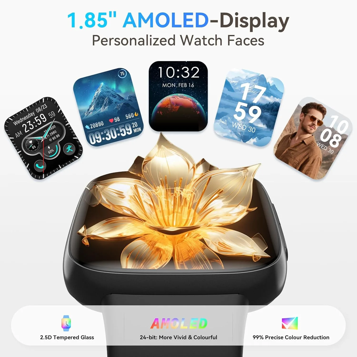 Smart Watch for Men/Women, Answer/Make Call, 1.85" AMOLED Always-On Screen