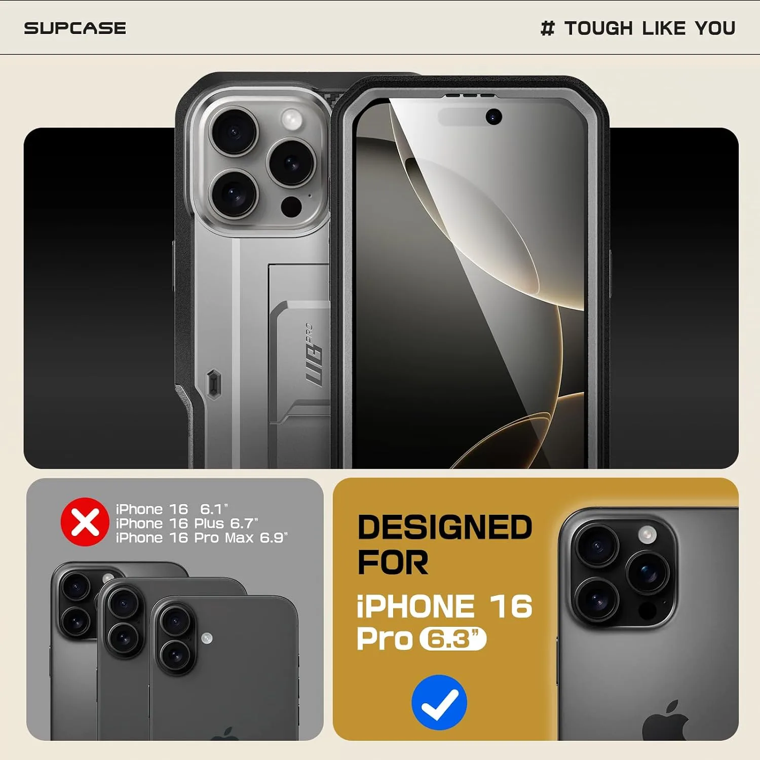 SUPCASE for iPhone 16 Pro Case with Screen Protector & Kickstand, Tigray