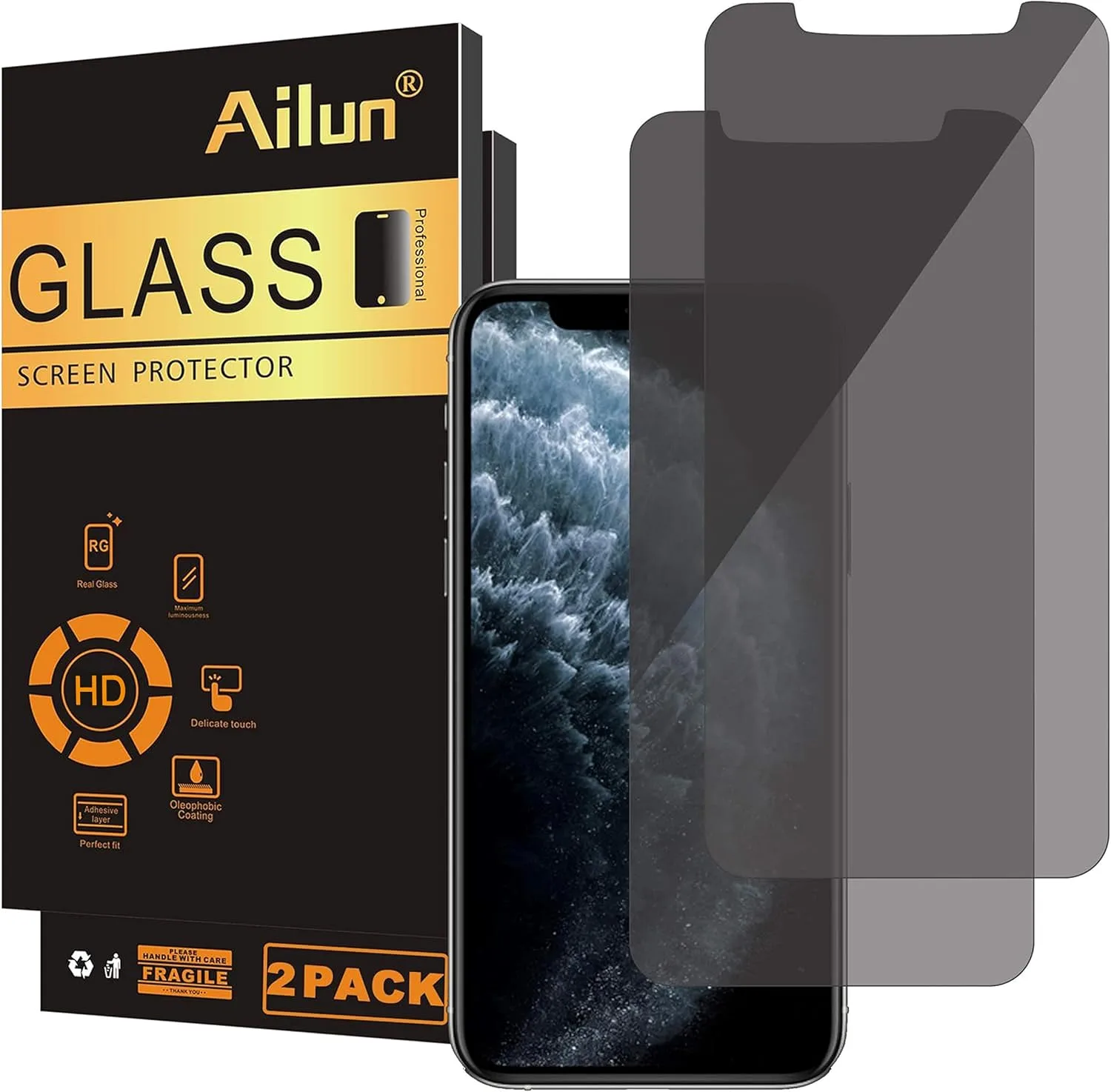 Protector de pantalla Ailun para iPhone 11 Pro/Xs/X 5.8 pulgadas 2 unidades