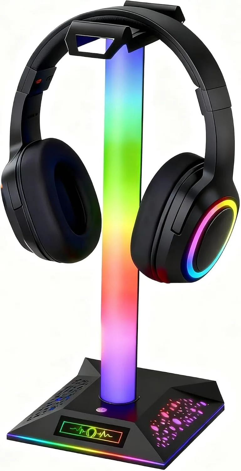 RGB Gaming Headset Stand, LED Headset Holder with 10 Lighting Modes, Headphone Stand Cool Stuff for Boys, Desk PC Gaming Accessories Gifts for Gamers Men Adult, Medium