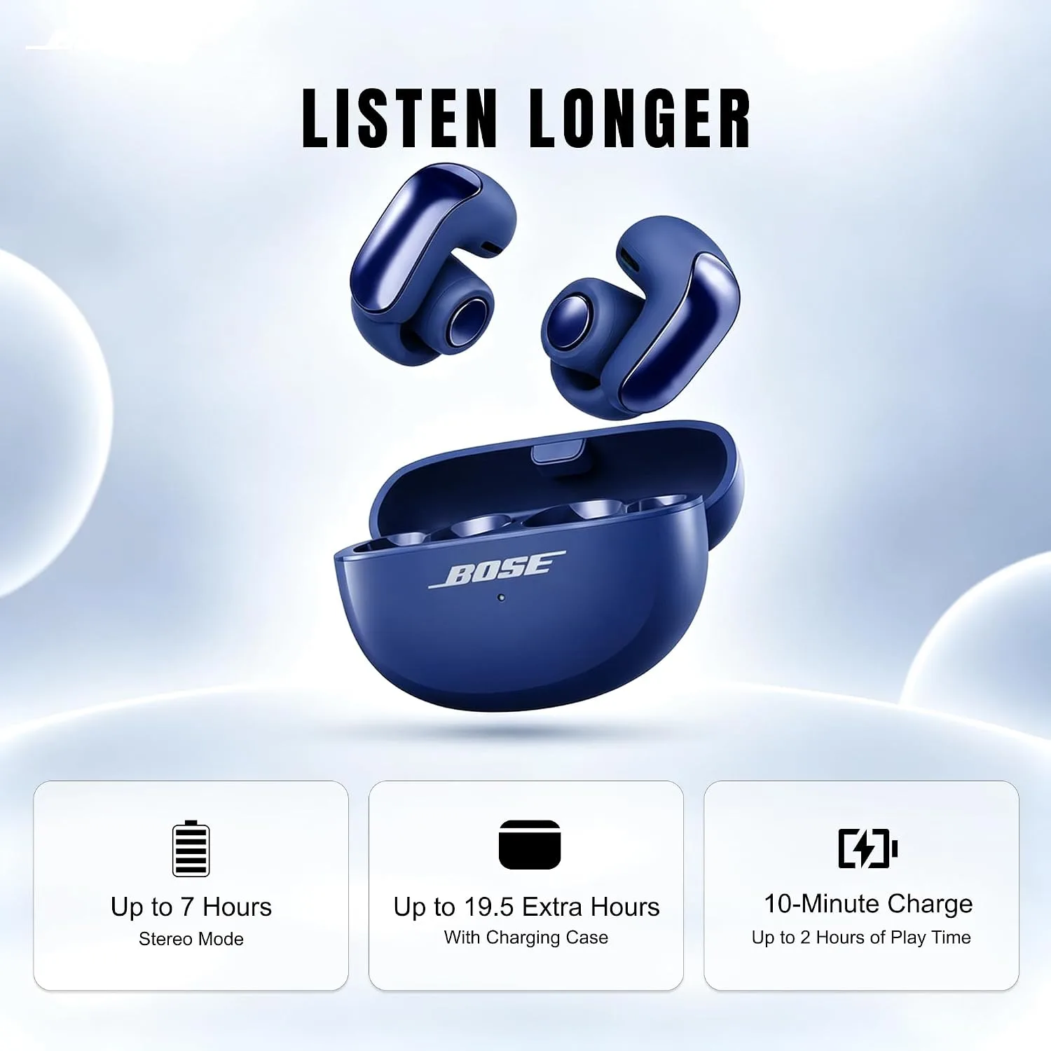 Bose Ultra Open Earbuds Bluetooth Open-Ear Clip-On Headphones Power Bundle