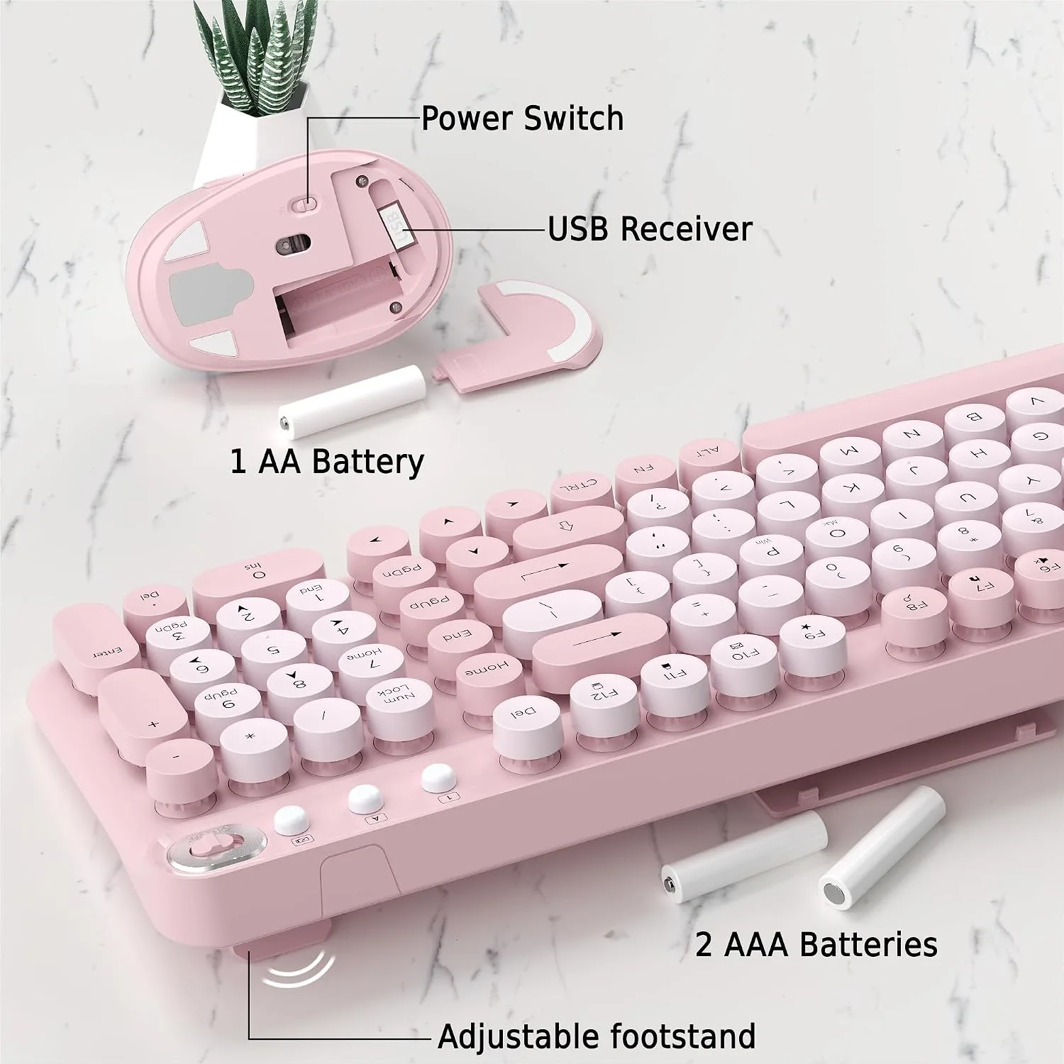 Colorful Wireless Keyboard and Mouse Combo (Pink)