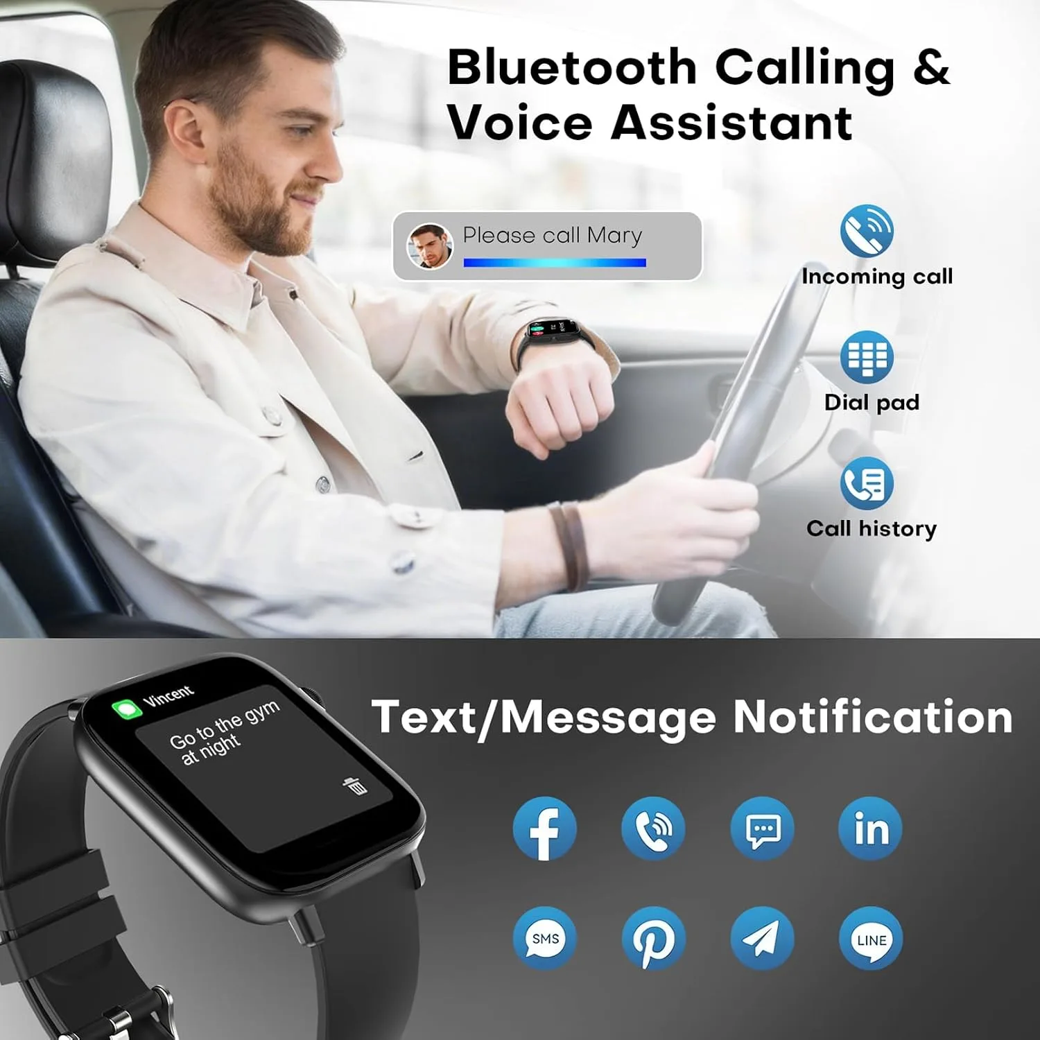 Choiknbo Smart Watch for Men - Bluetooth Call, Fitness Tracker, Heart Rate & Sleep Monitor, 1.83" HD Touch Screen Smartwatch, IP68 Waterproof - for Android & iPhone, Black