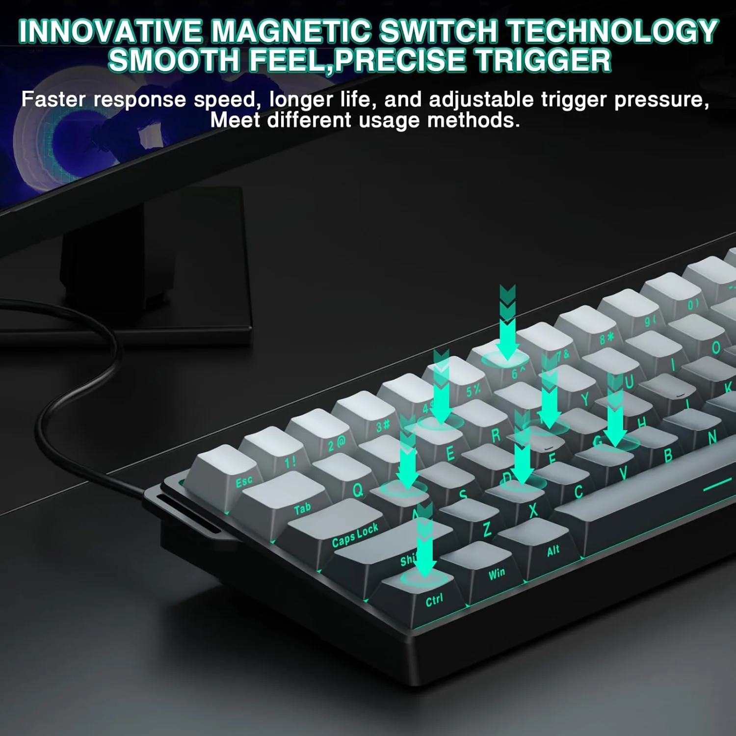 Aula WIN60 HE - 60% Mechanical Gaming Keyboard Wired, Hall Effect Magnetic Switch Hot Swappable,8000 Hz Polling Rate, RGB Keyboard 60 Percent Compact Design for PC (Gradient Gray)