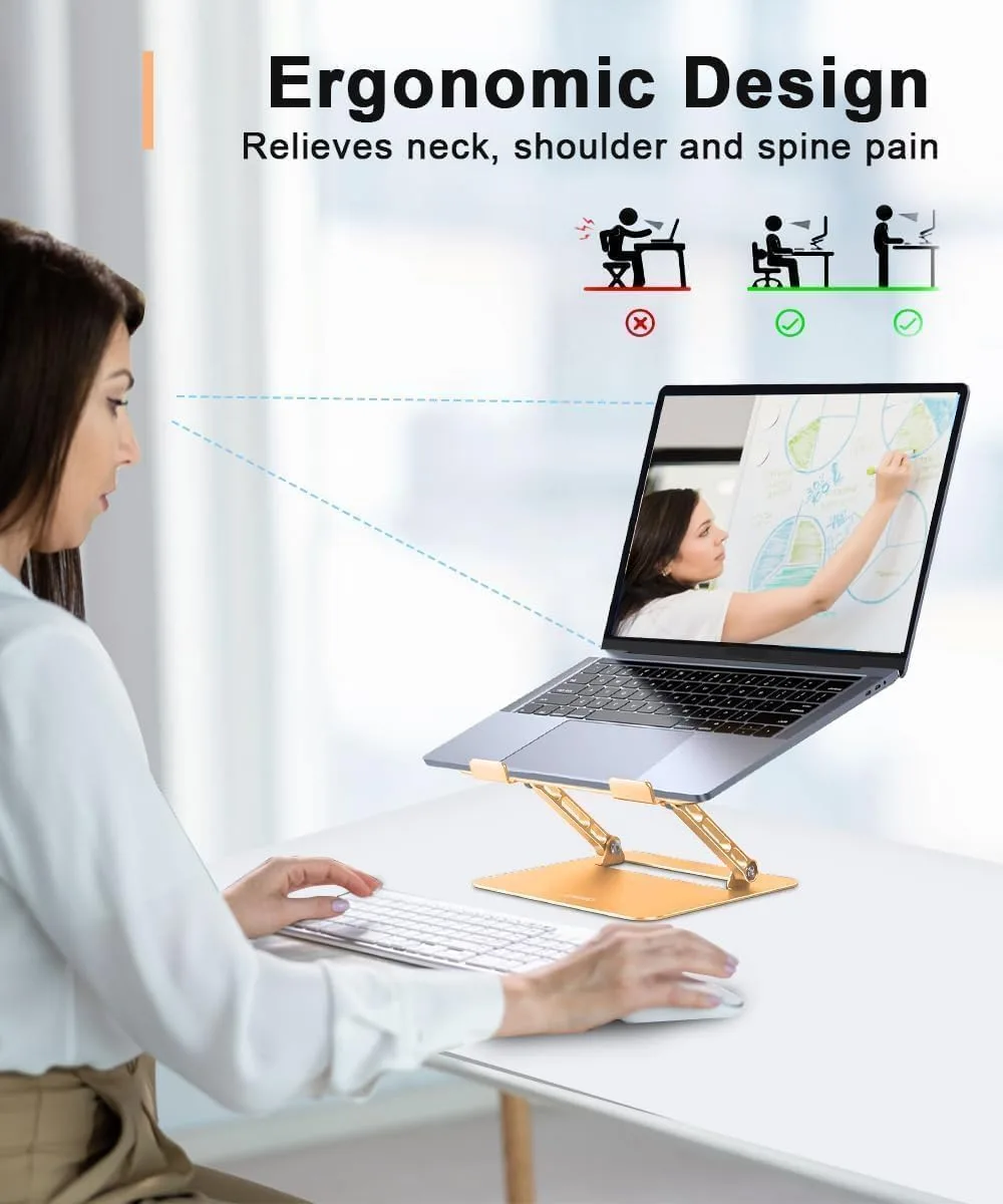 Aoviho Adjustable Laptop Stand for Desk,Portable Laptop Stand Holder and Riser,Foldable Aluminum Notebook Computer Stands for MacBook Air Pro HP Lenovo Dell Samsung Chromebook, 10-15.6 inch, Gold