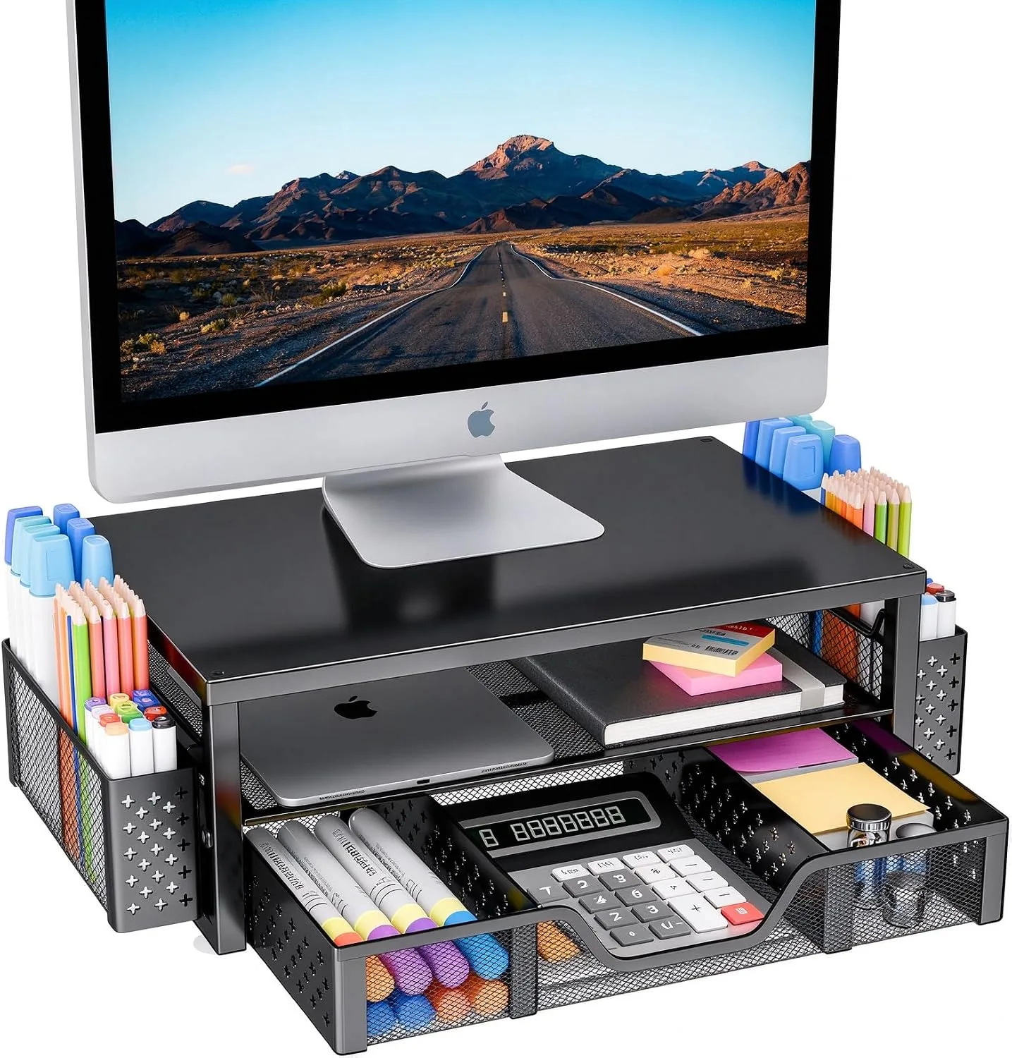 Simple Trending Desk Organizer and Accessories, Monitor Stand Riser, Black