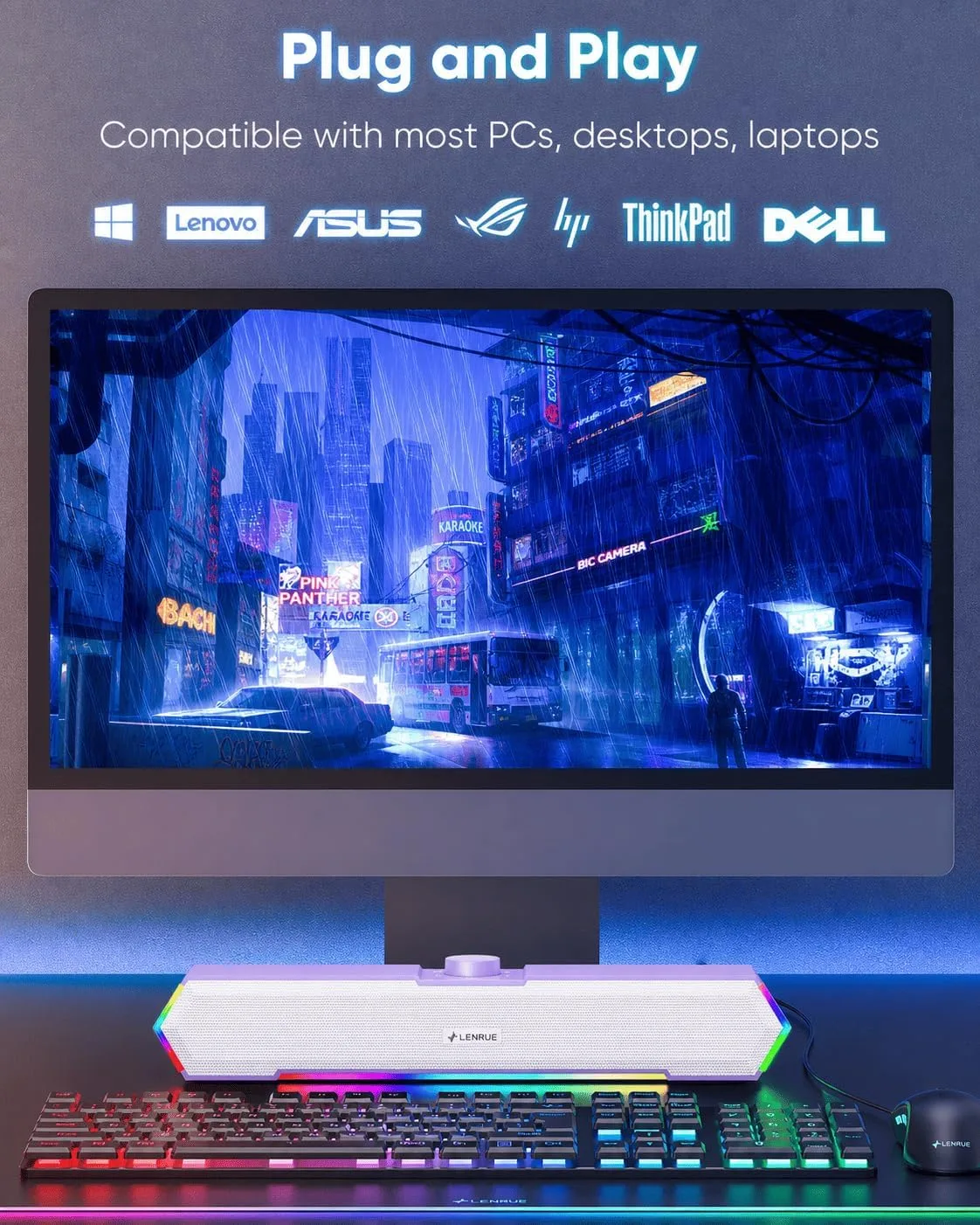 LENRUE G11 Computer Speakers for Desktop, Touch Lights PC Speakers with Surge Clear Sound, USB C/USB Powered, AUX Audio for Computer Desktop PC Laptop Desk