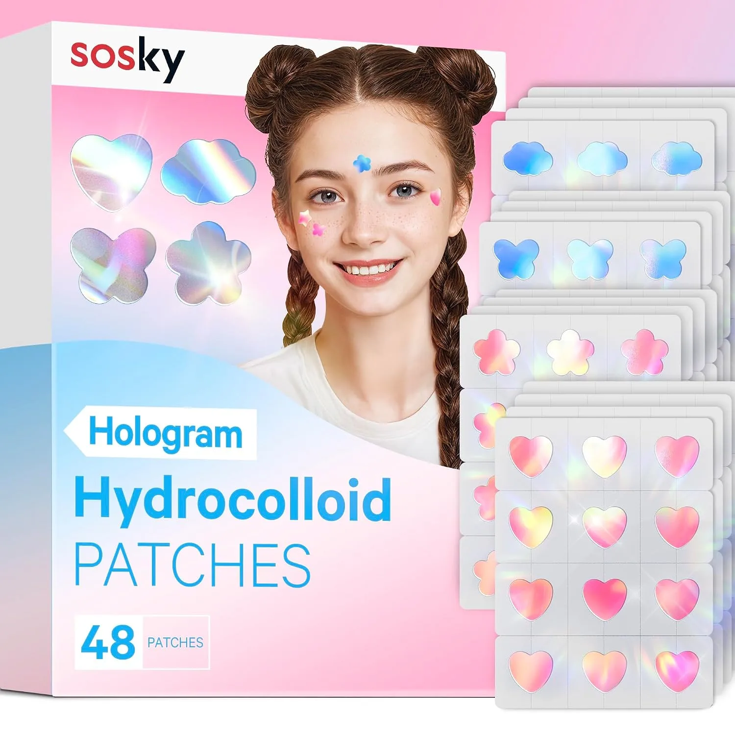 Parche para acné Sosky Hologram 48 unidades colores surtidos