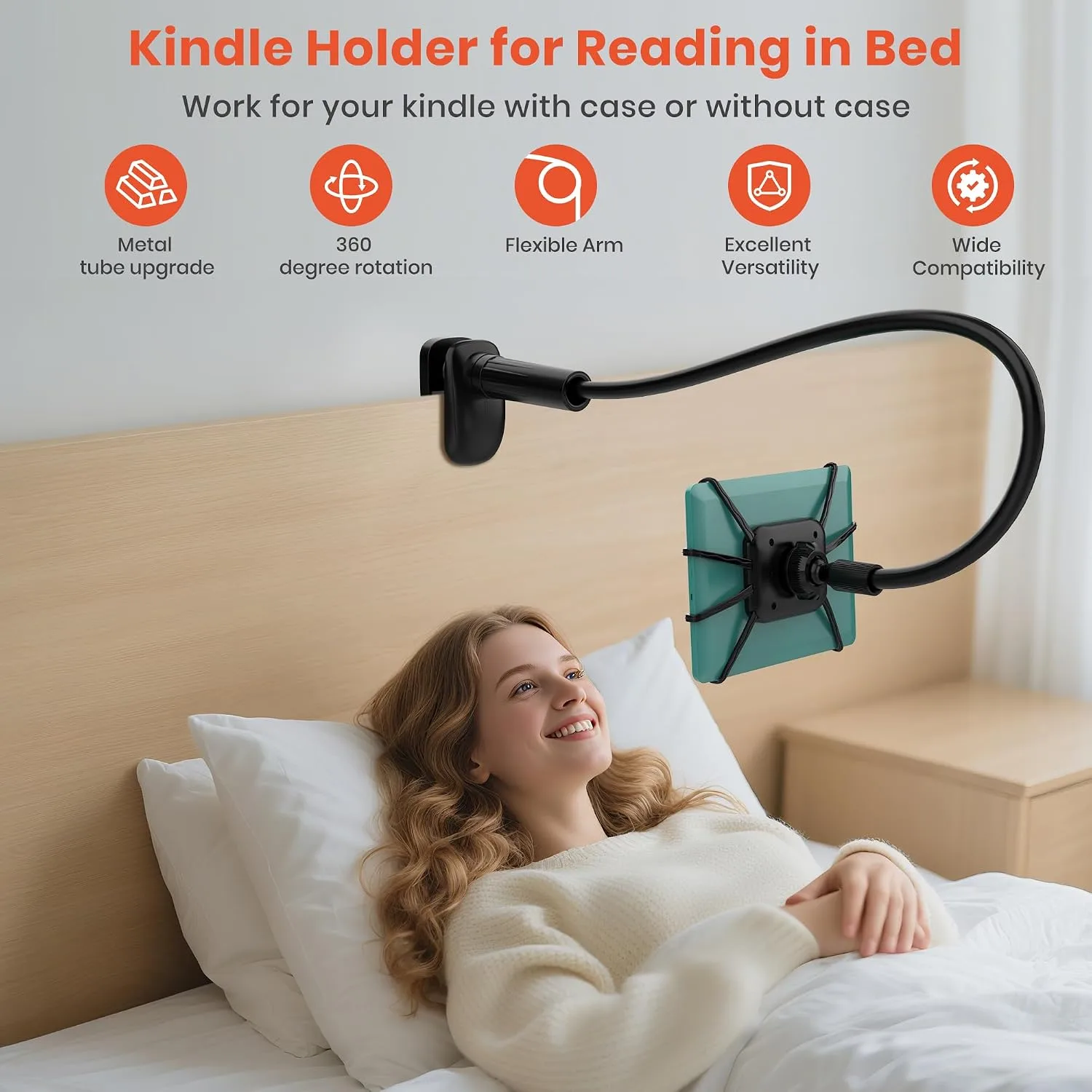 Gooseneck Kindle & Phone Holder for Bed,Kindle Stand for 4–8"