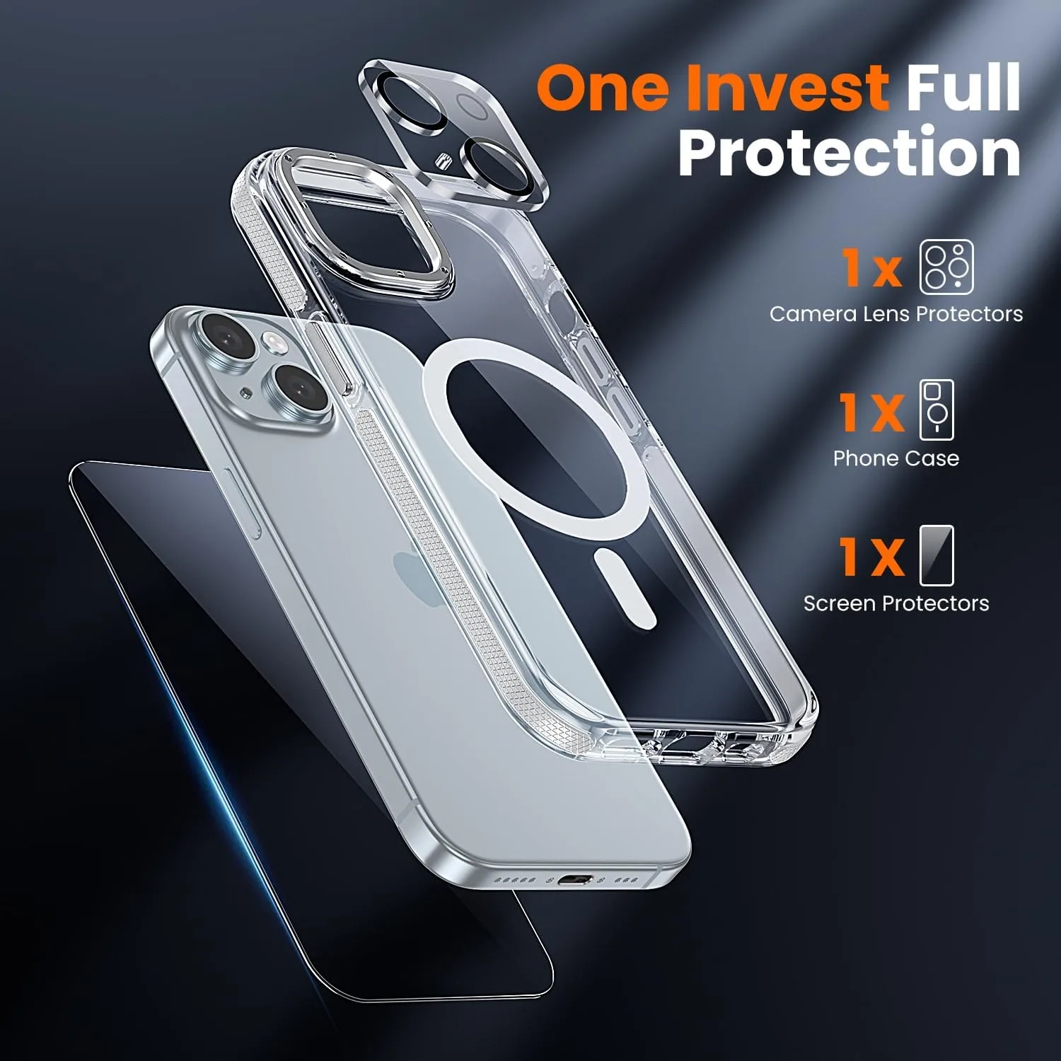 toushion 3 in 1 for iPhone 15 Plus Case Clear Bumper
