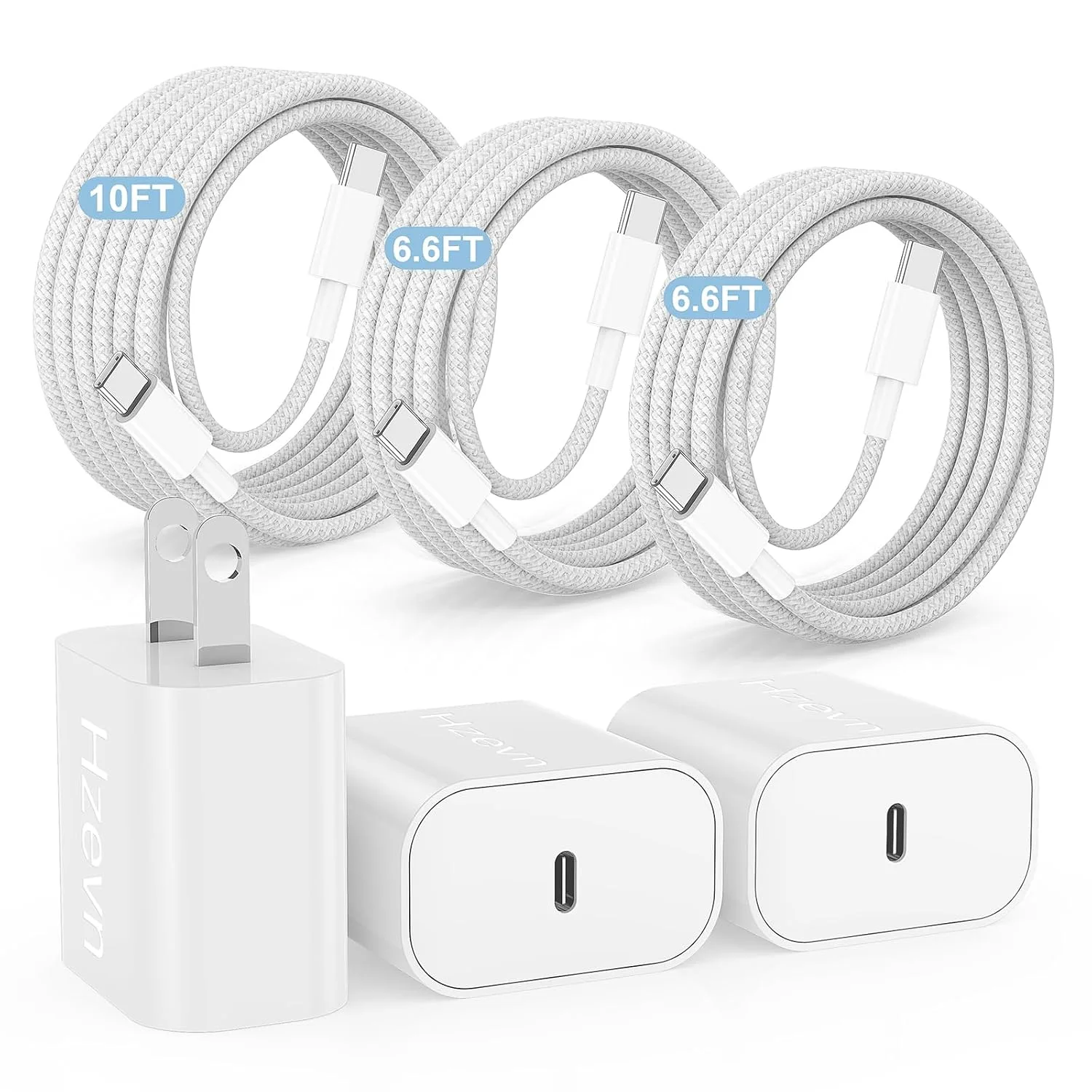 20W USB C Fast Charging for iPhone 17 Air/16/15 Pro Max,3Pack Colorful Mixed Charger Block with Braided Long USB C to C Cables (6/6/10ft) Compatible with iPhone16/15 Pro/15 Plus/iPad Pro