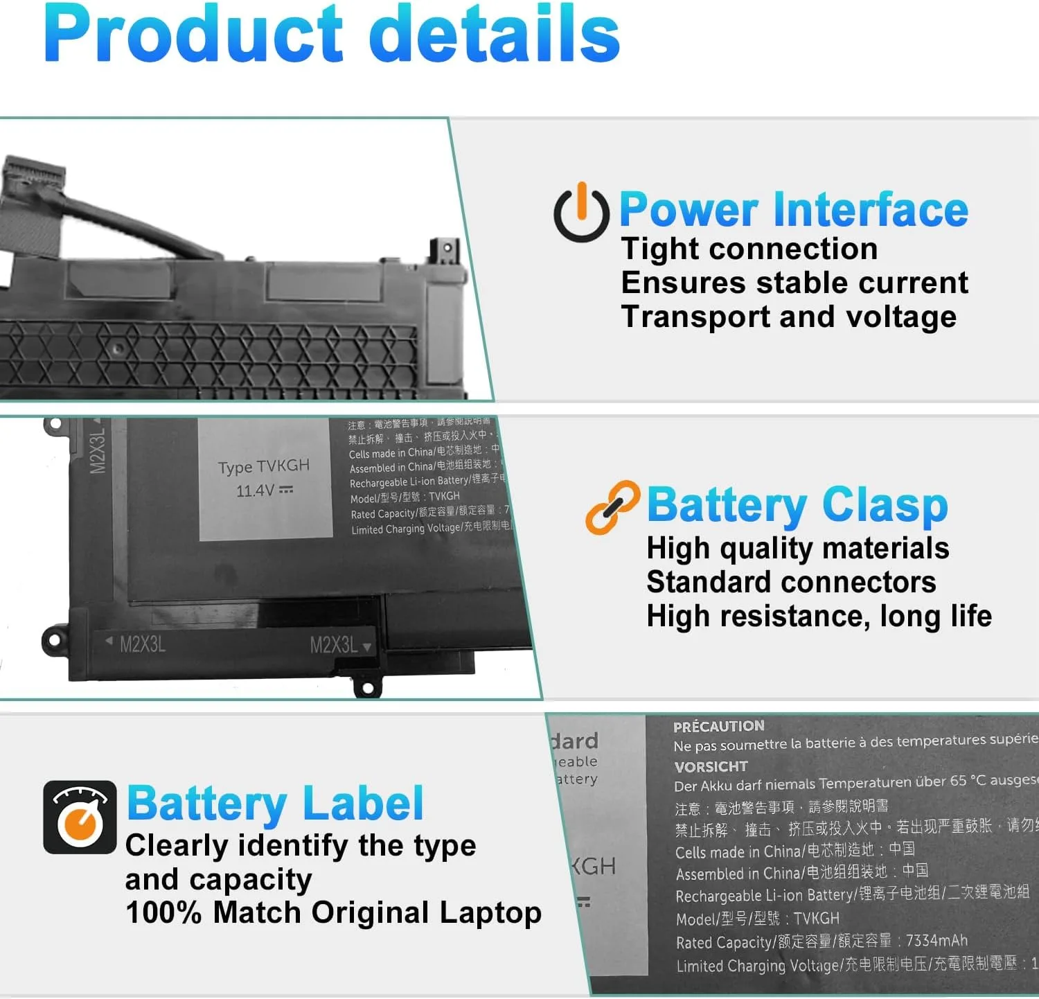 TVKGH Laptop Battery for Dell Latitude 9510 9520 Series