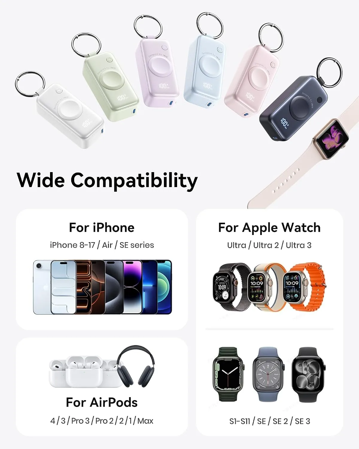 INIU SnapGo Portable Charger, 5000mAh Mini Power Bank for Apple Watch