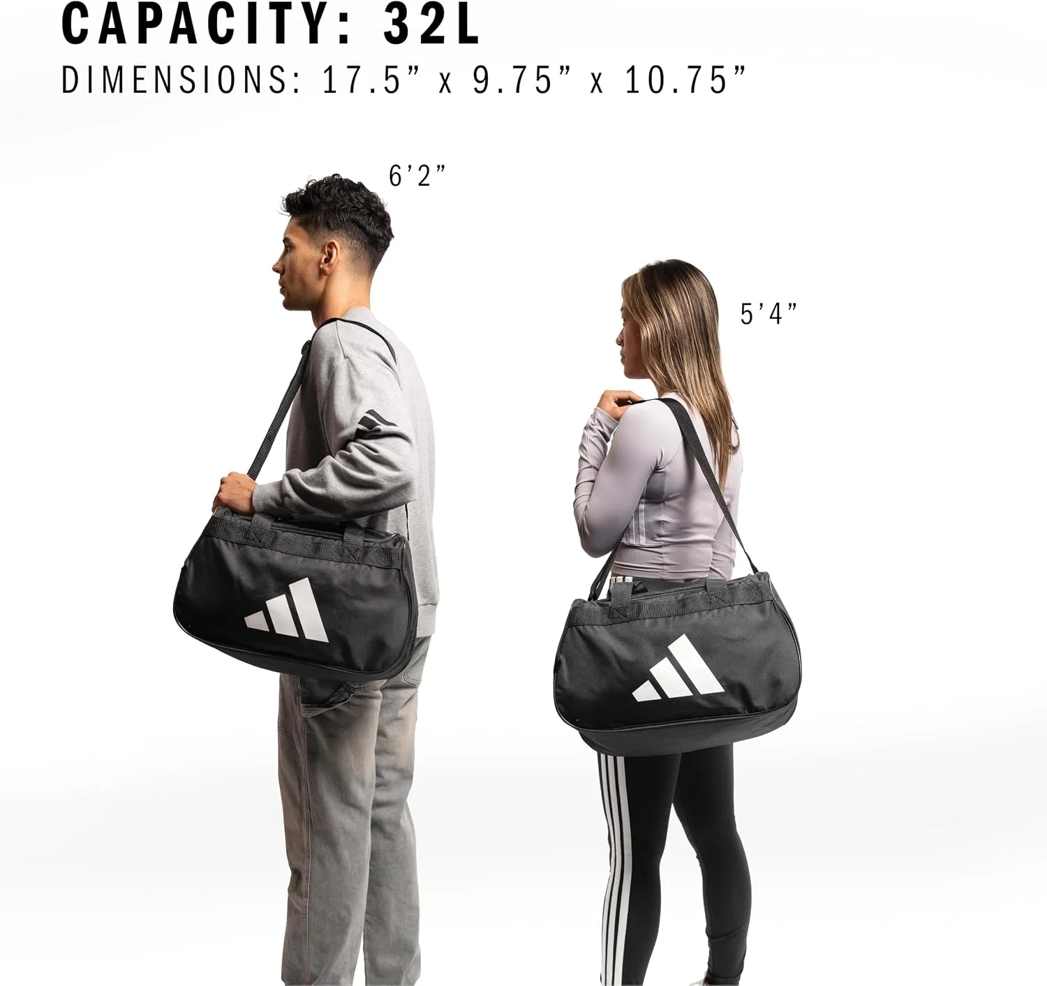 adidas Power Gym Bag – Lightweight Small Duffel, Black/White, OSFA