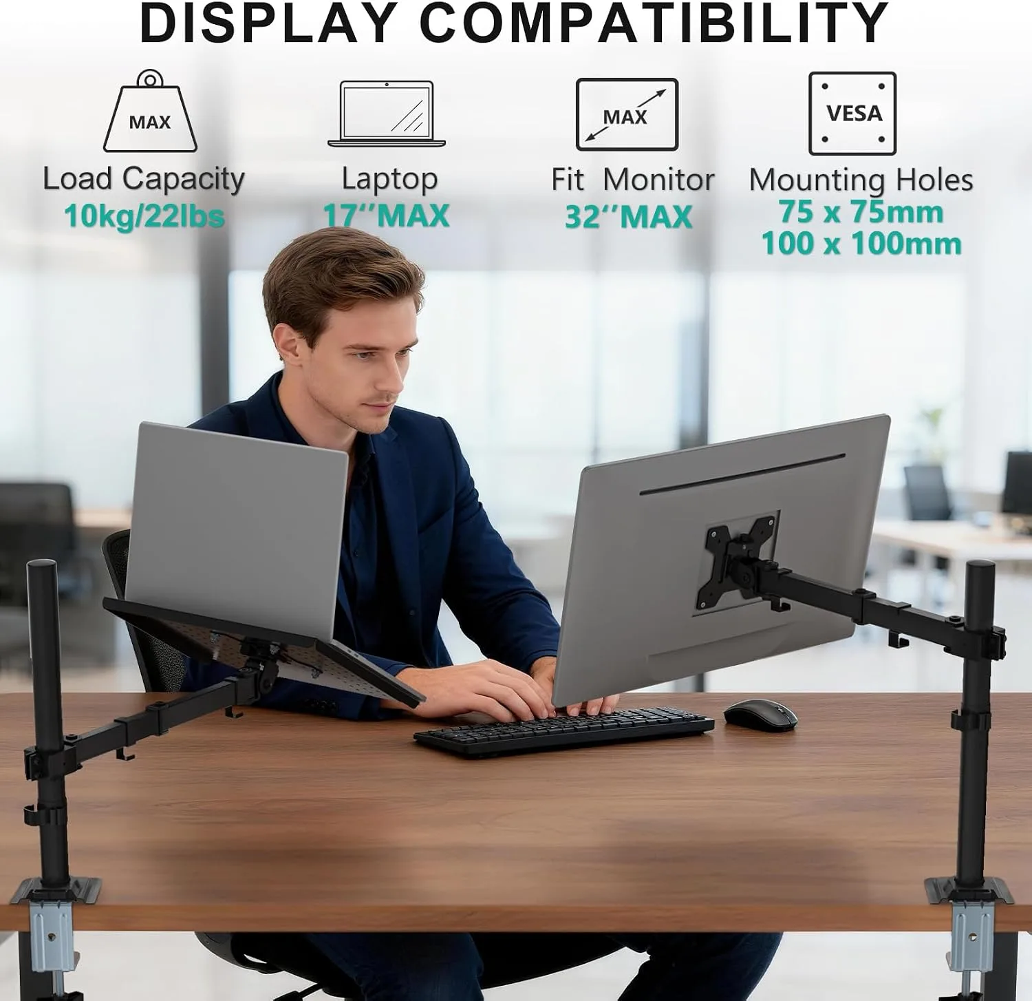 WALI Adjustable Laptop Desk Mount for 17 inch Notebook or 32 inch Screen