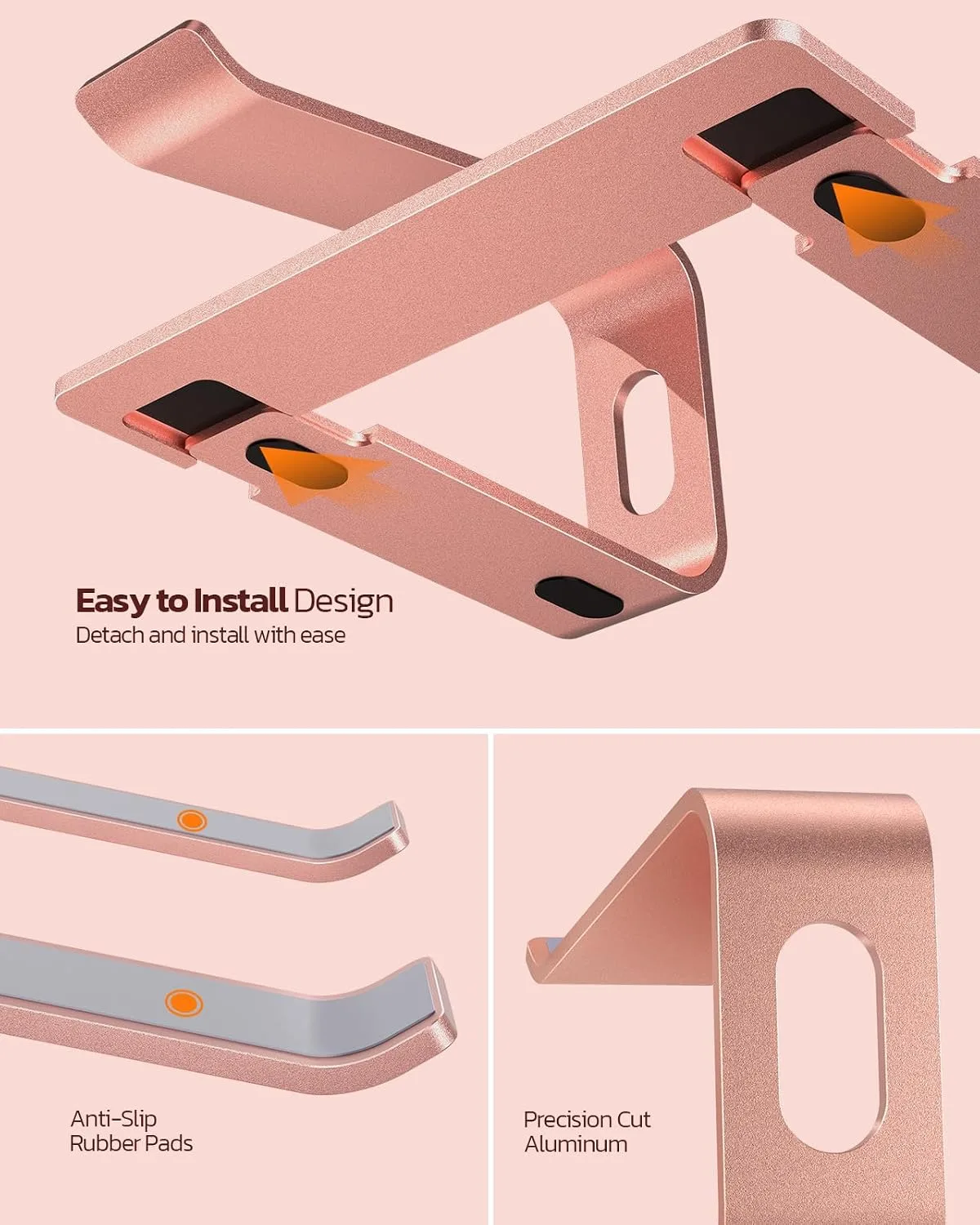 Nulaxy Full Aluminum Laptop Stand, Stable Support to 22 lbs, Rose Gold