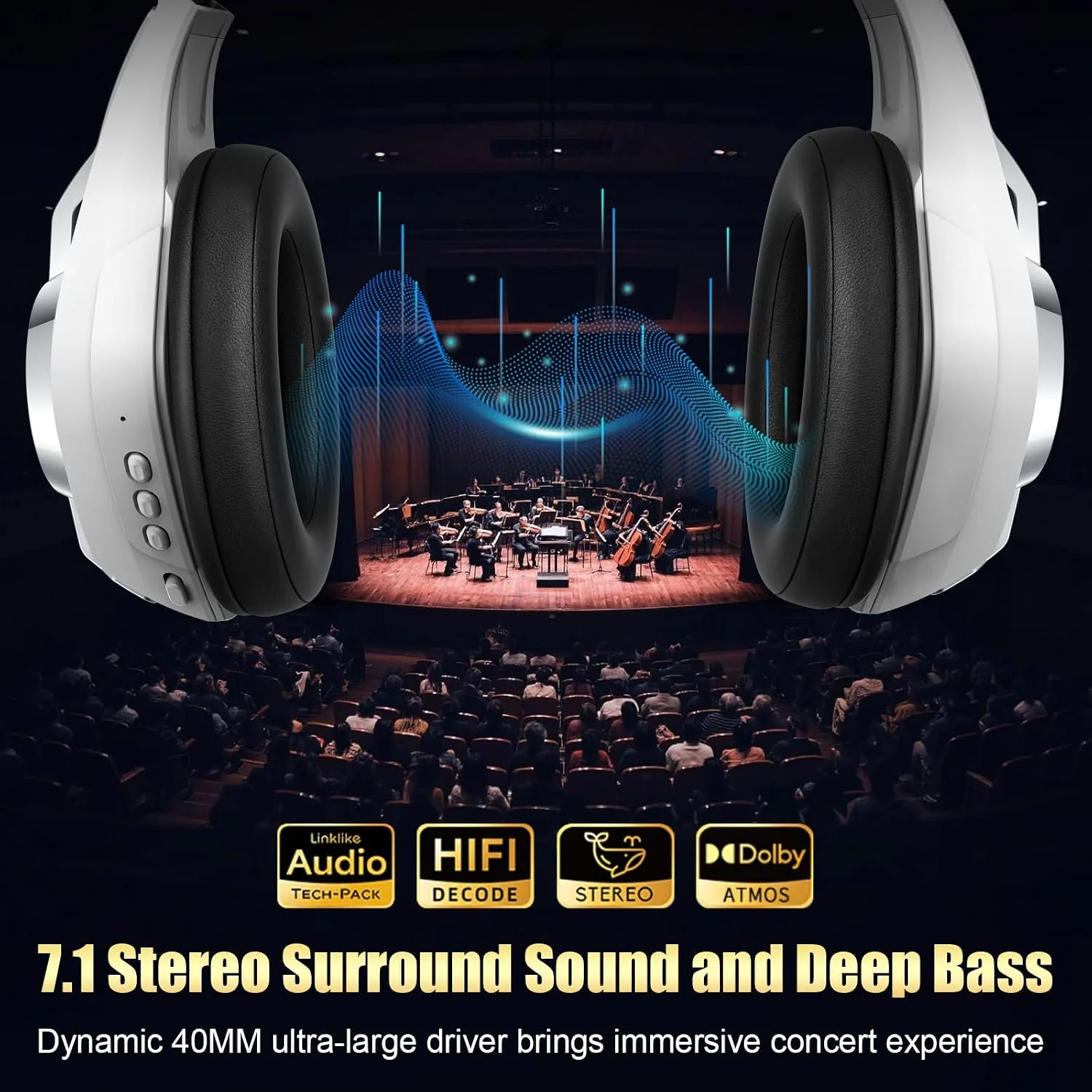2.4GHz Wireless Gaming Headset for PS5/PS4/PC/Switch, 45H RGB Lights, White