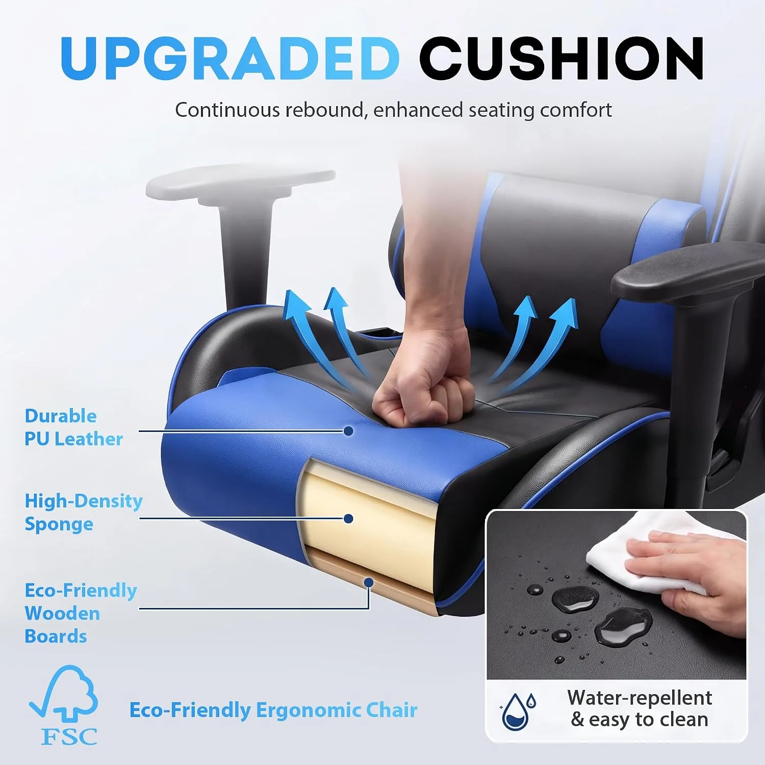 Homall Gaming Chair, Office Chair High Back Computer Chair Leather Desk Chair Racing Executive Ergonomic Adjustable Swivel Task Chair with Headrest and Lumbar Support(Blue)
