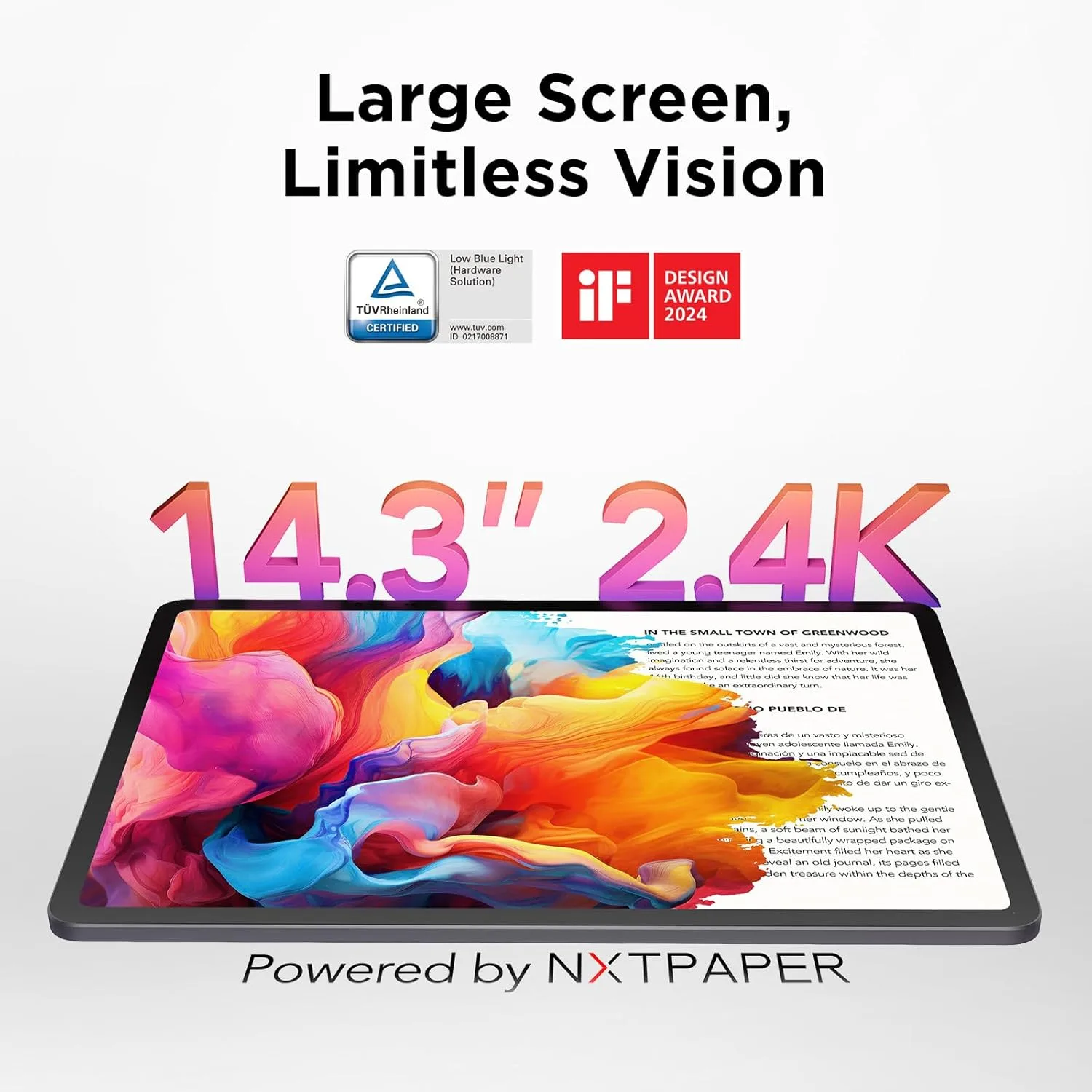 TCL NXTPAPER 14 Android Tablet, 14.3" 2.4K Paper-Like Display, 8+256GB