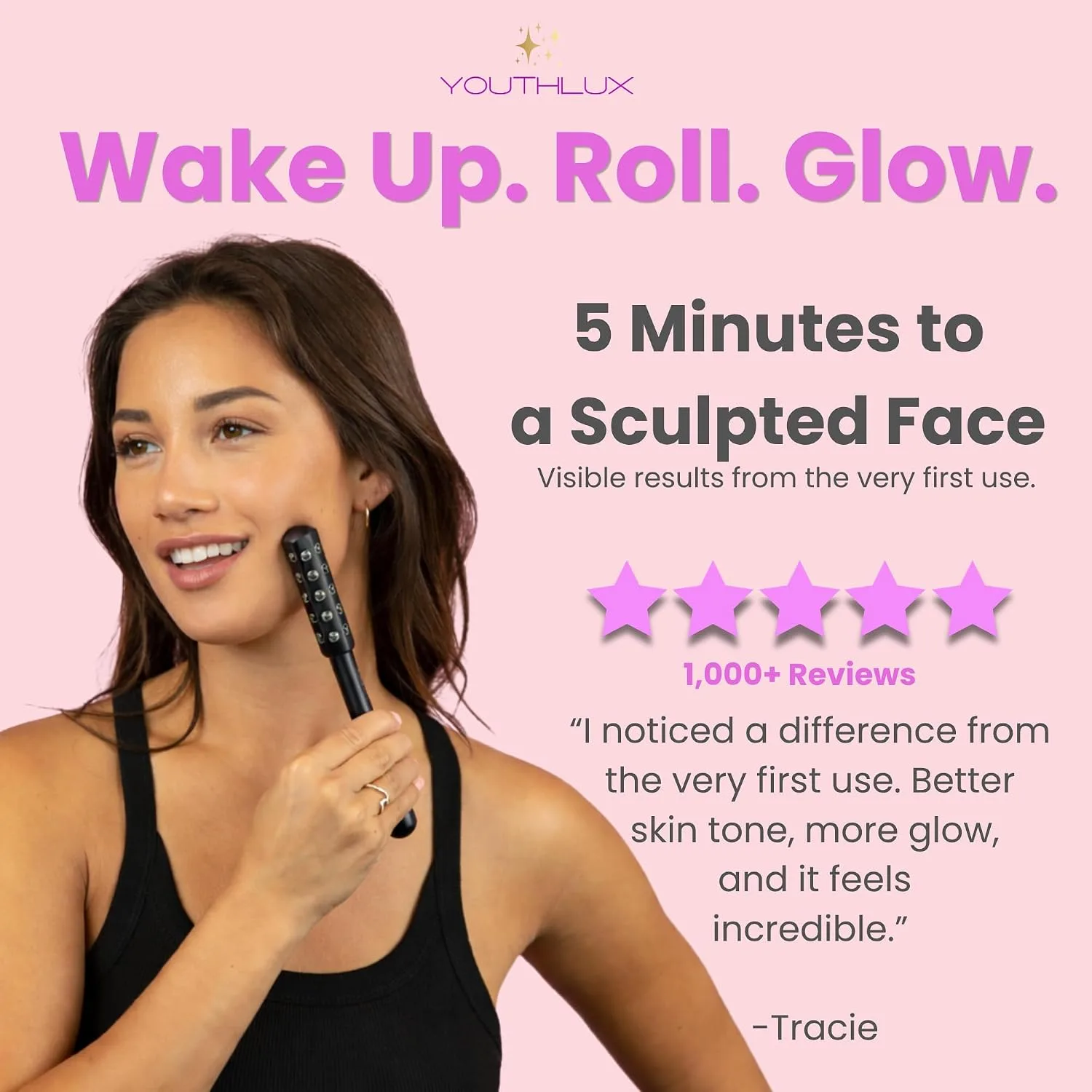 Radiance Roller – Germanium Stone Facial Massage Tool/Wand Face Roller for Lifting, Sculpting, De-Puffing, Glow Boost, Energizing & Cooling Effect (Black)
