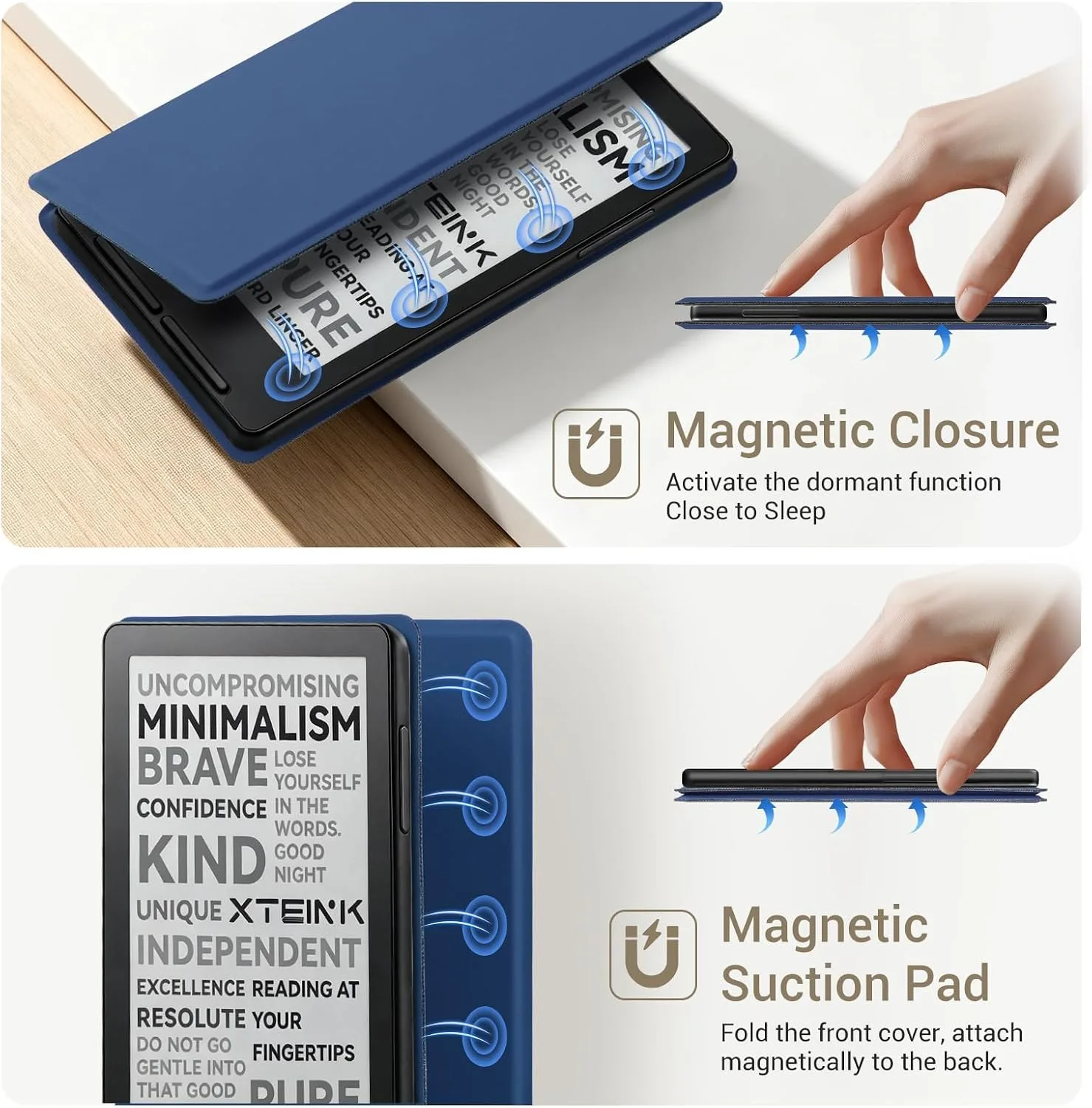 CoBak Magnetic Case for XTEINK X3 eBook Reader, 3.7" Ultra-Lightweight PU Leather Cover(Dark Blue)