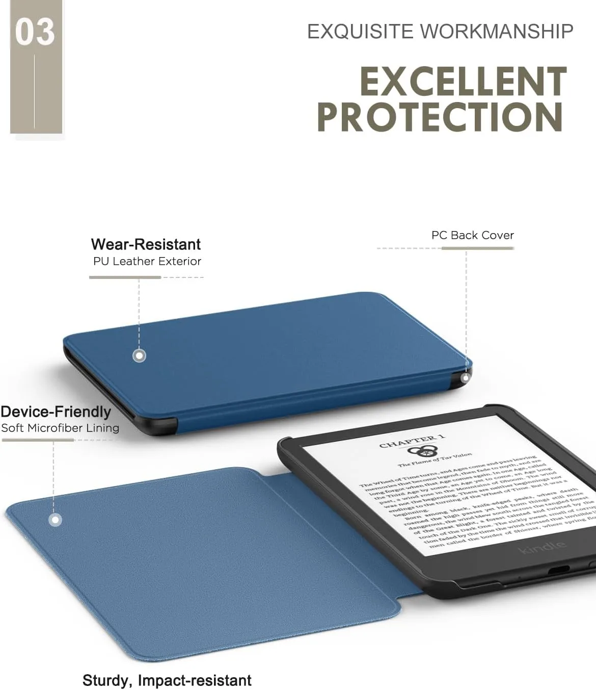 MoKo Case for 6" Amazon Kindle Basic 11th Gen 2024/2022, Dark Sea Blue