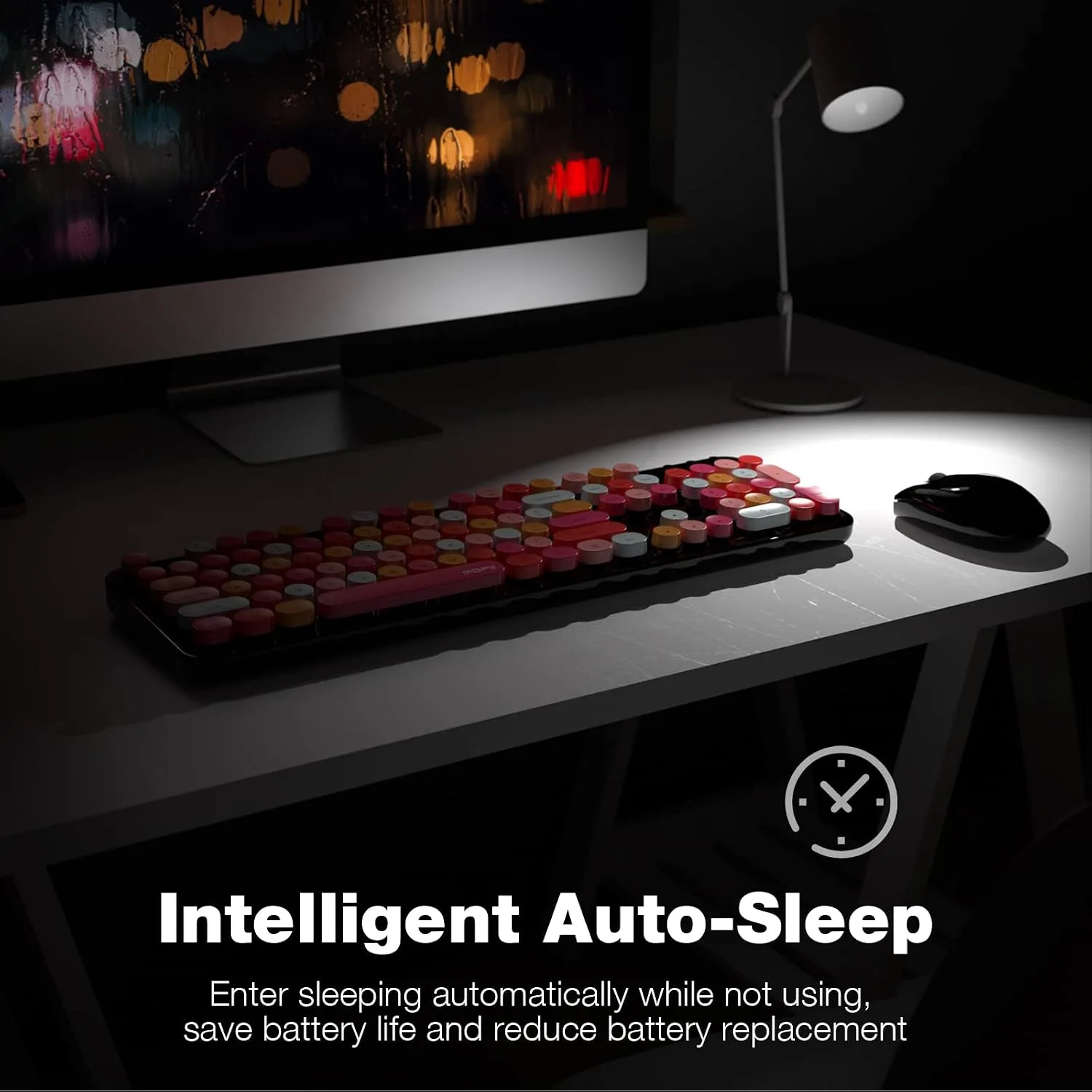 MOFII Wireless Keyboard and Mouse Combo, 2.4GHz Retro Full Size Typewriter Keyboard with Number Pad & Wireless Mouse for Laptop, PC, Desktop, Mac, Windows - Black Colorful