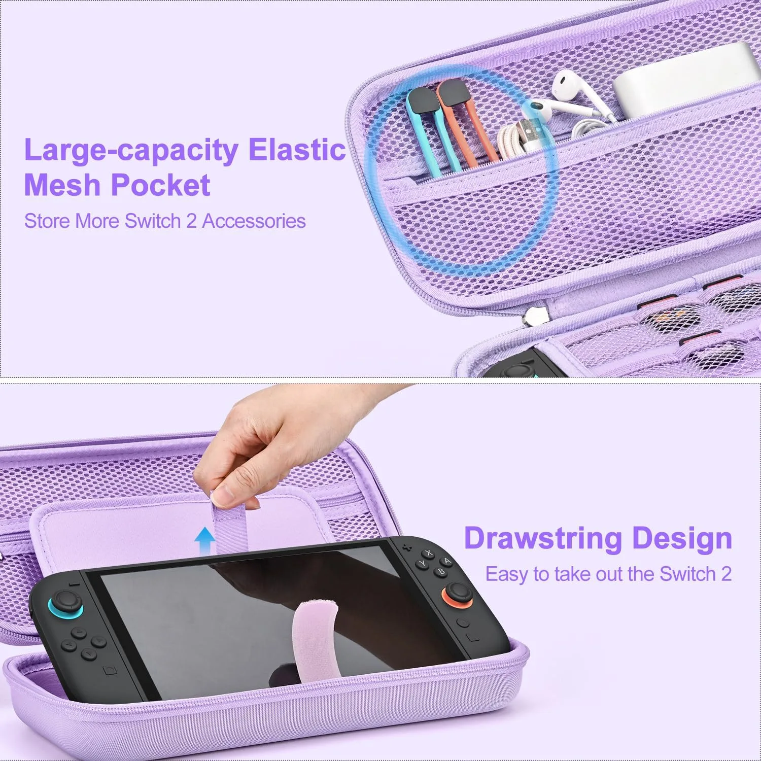 innoAura Switch 2 Case 14-in-1 Bundle for NS Switch 2 (2025), with Carrying Case, Protective Cover, Thumb Grips, Screen Protector, Cute Pendant and Sticker, Purple
