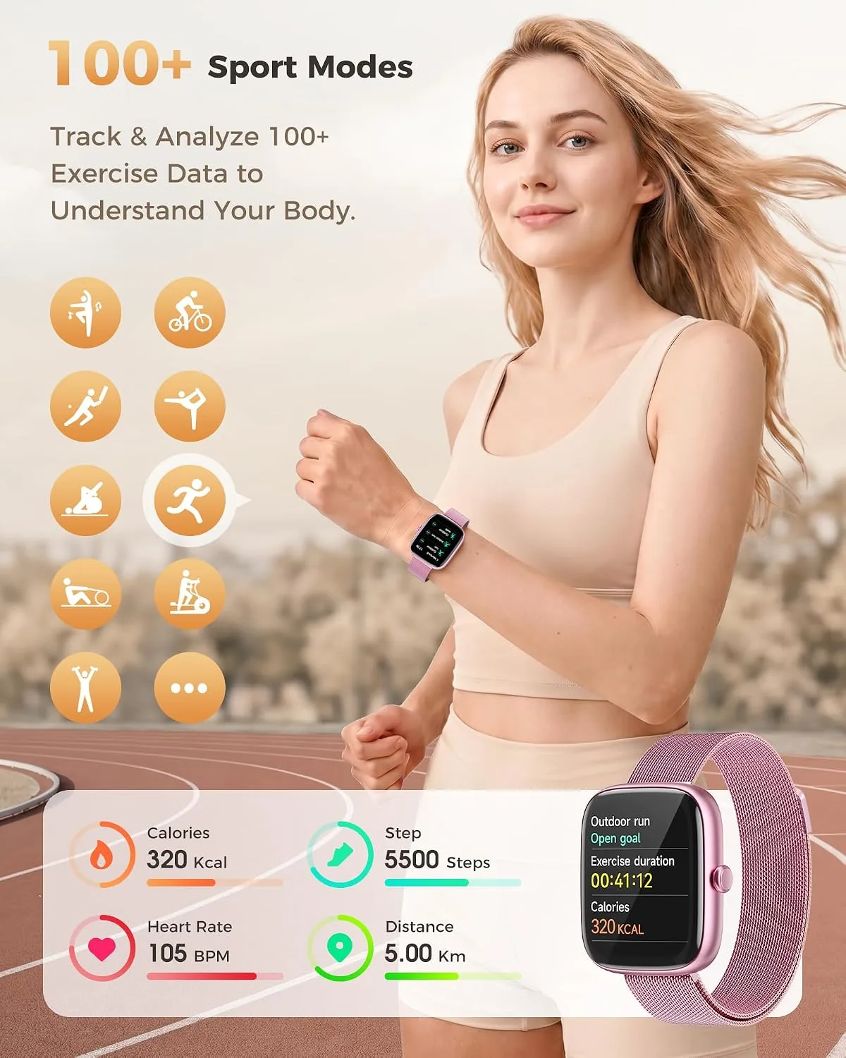 Smart Watches for Women Android/iPhone, Fitness Trackers with Answer/Call