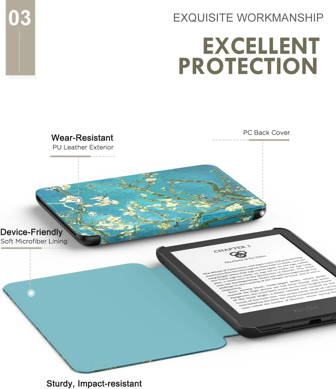 MoKo Case for 6" Amazon Kindle Basic 11th Gen 2024/2022, Apricot Blossom