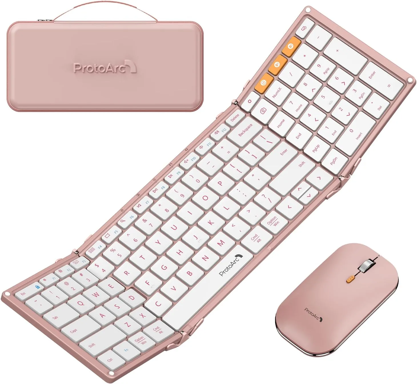 ProtoArc XKM01 Full-Size Foldable Keyboard Mouse Combo for Travel, Pink
