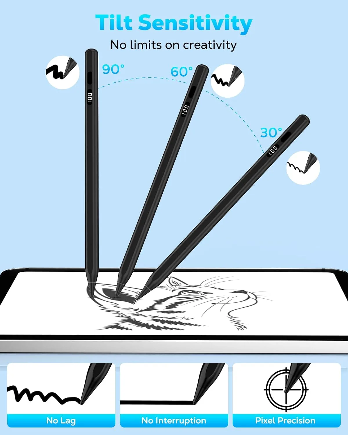 MoKo Stylus Pen for iPad 2018-2026, USB-C Charge Pencil with LED Display