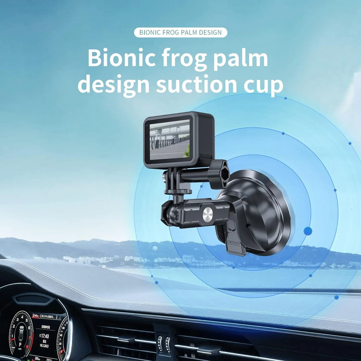TELESIN Suction Cup Car Mount with Phone Holder, Windshield Window Dashboard Boats Vehicle Attach for DJI Osmo Pocket 4/3 Action 6/5/4 GoPro Mission 1 PRO Hero 13 Insta360 Luna Ultra Xtra Camera Mount