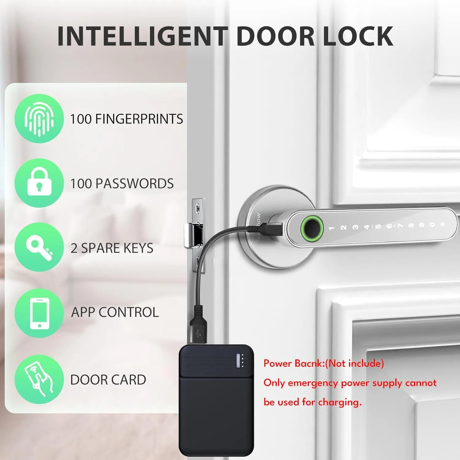 Smart Door Lock with Knob, Keyless Entry Door Locks with Handle, Fingerprint Door Knob for Bedroom/Front Door/Apartment,Generate Passcode Remotely Silver
