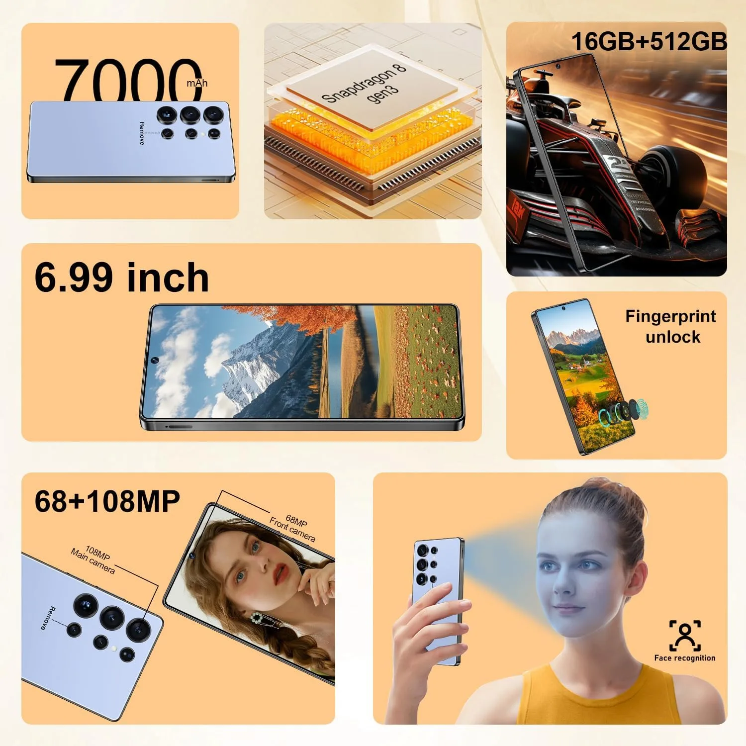 OEJBK I25 Ultra: Powerhouse 16GB/512GB, 2-Day 7000mAh Battery, Huge 6.99" Android 14 Phone w/Built-in Stylus - Your All-in-One Device The Superior Choice (Titanium Blue)