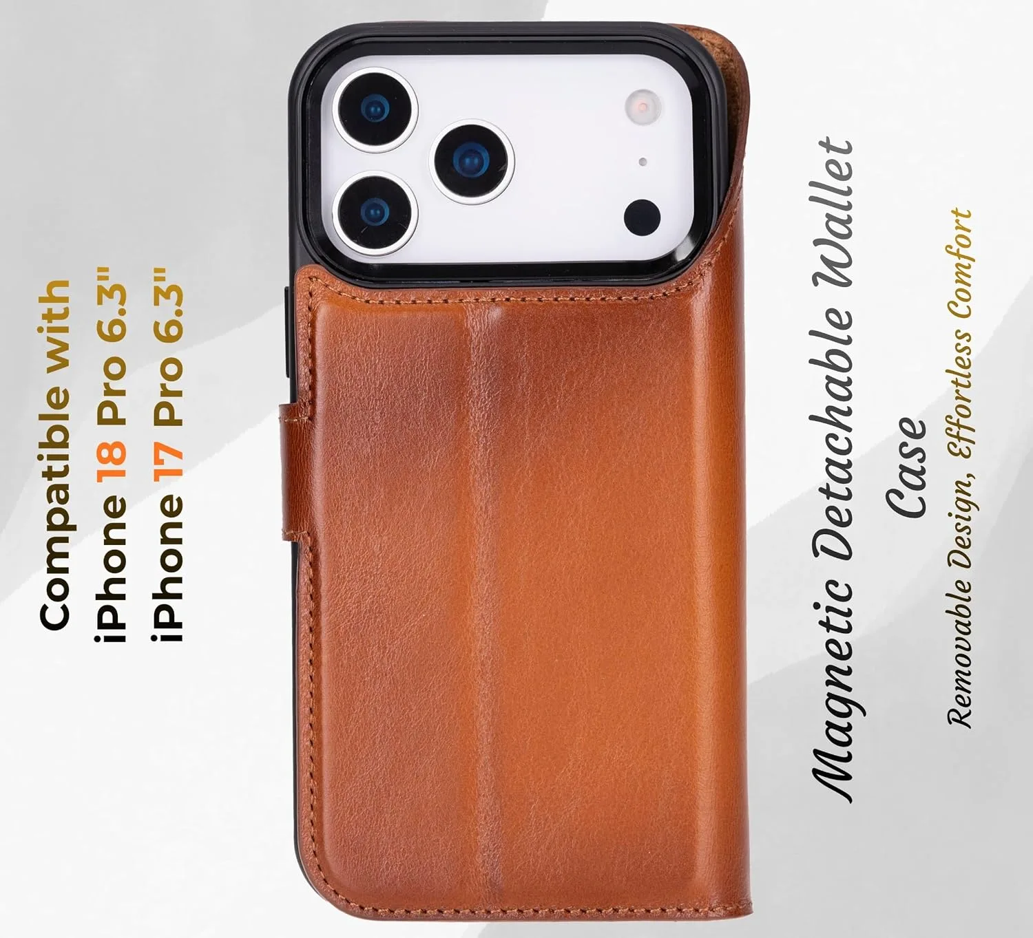 VENOULT Wallet Case for iPhone 17 Pro, Full Grain Genuine Turkish Leather, Magnetic Detachable, RFID Protected 4 Card Slots, Business Style, Compatible with MagSafe, Handmade (Chestnut)