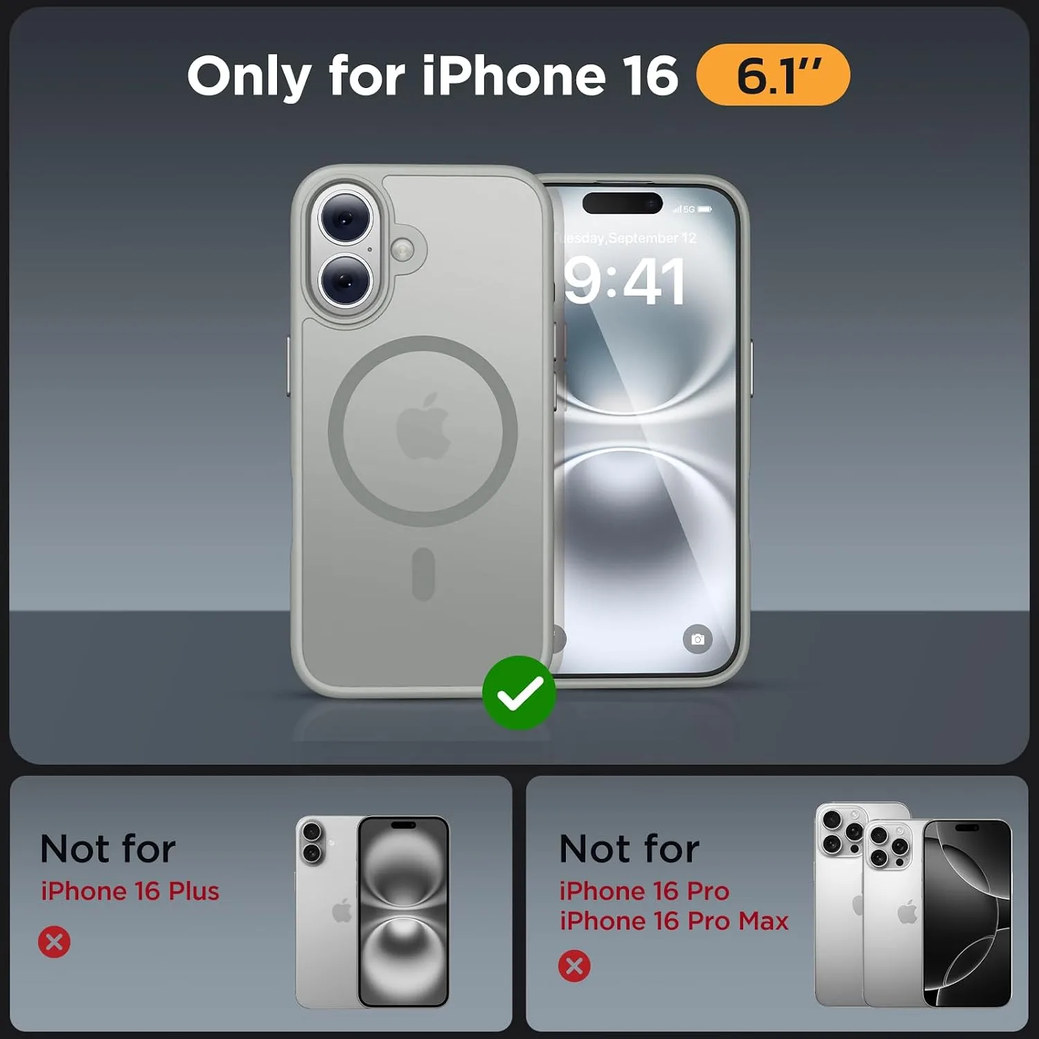 Miracase Magnetic Series for iPhone 16 Case [Compatible with MagSafe] Military-Grade Protection, Anti-Fingerprint, Slim Phone Case for iPhone 16 6.1 inch - Grey