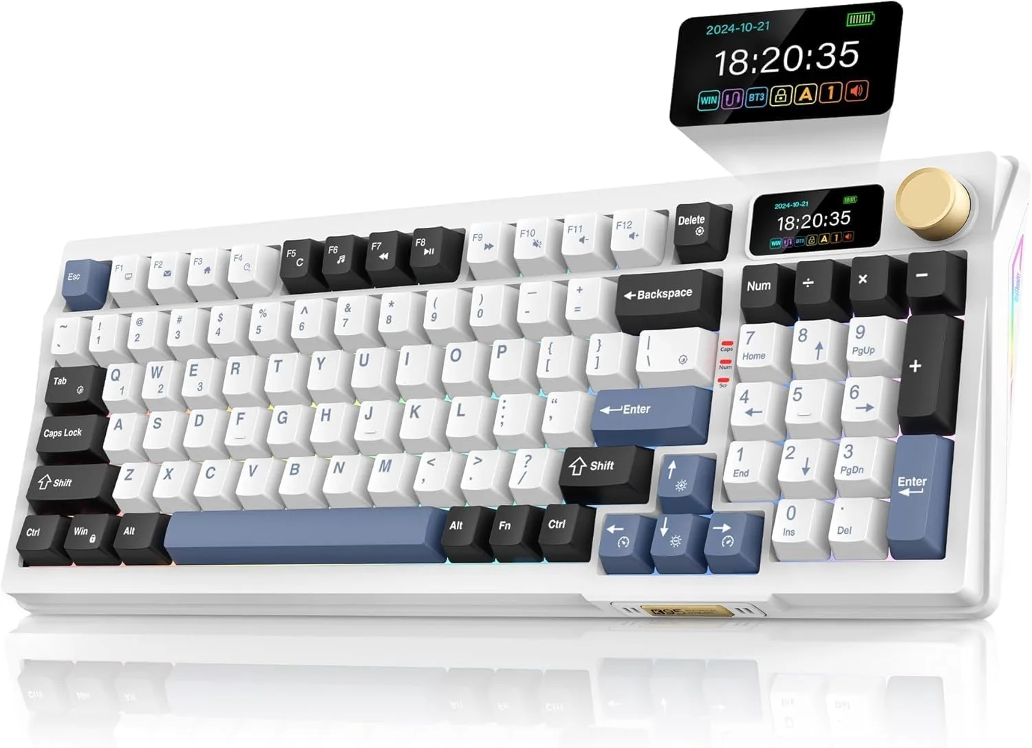 Teclado Gamer RedThunder K95 Wireless Mecánico RGB Blanco Nieve Azul