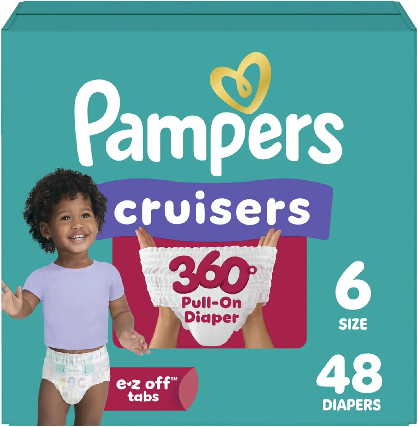 Pampers Diapers - Cruisers 360 - Size 6, 48 Count, up to 100% Leakproof Pull-On Diaper for Active Babies