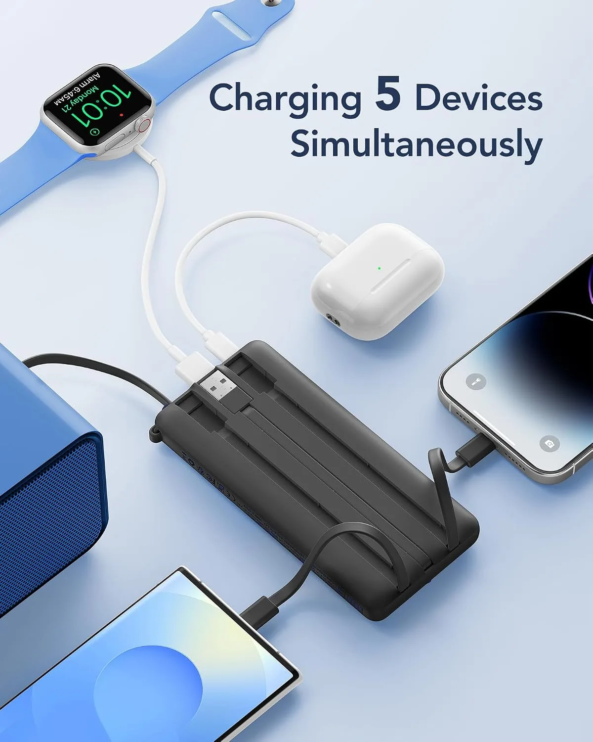 VRURC Portable Charger, Built in 4 Cables & Lanyard Power Bank 10000mAh