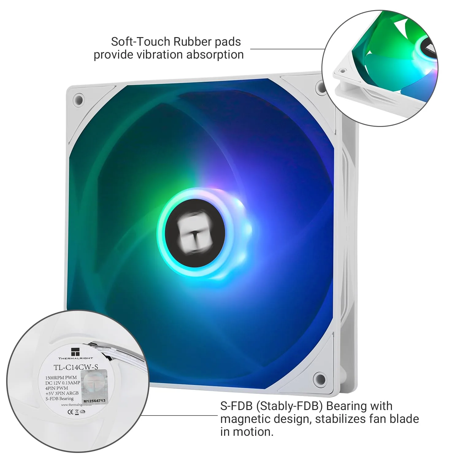 Thermalright TL-C14CW-S CPU Fan,with High Speed 1500RPM,14CM Quiet PWM Fan,Computer Case Cooling Fan(White)