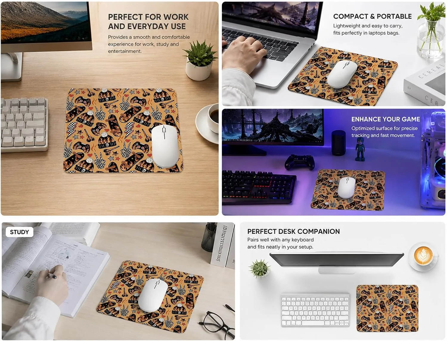 Skateboard Flame Mouse Pad with Non-Slip Rubber Base, Small Gaming Mouse Pad, Stitched Edges, Smooth Surface for Computer, Laptop, Gaming, Office and Home,9.4 x 7.9 Inch