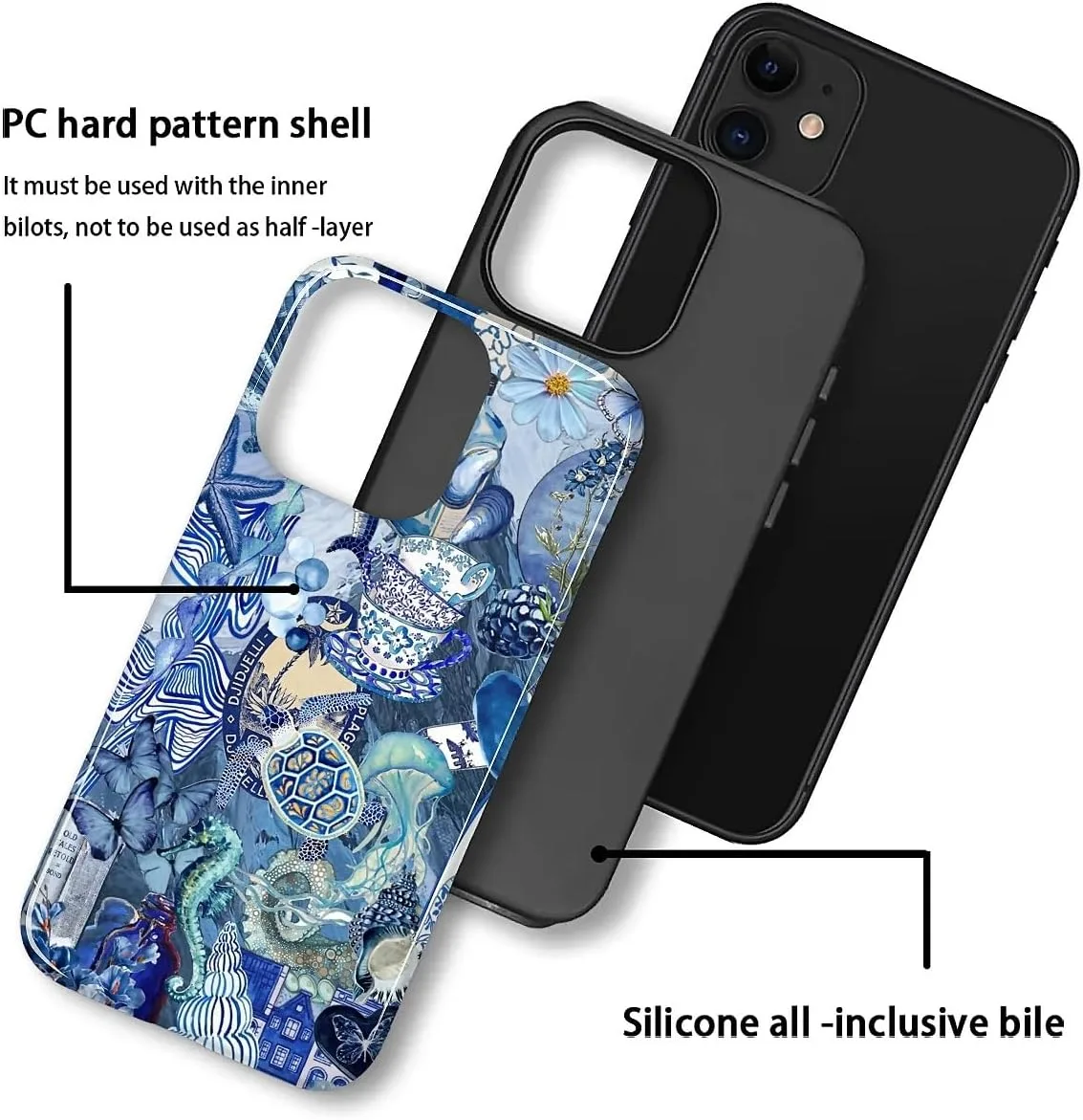 DAIZAG Case for iPhone 11,Mixed 2 Layer Design Shockproof Soft TPU Ddouble Protection Phone Case for iPhone 11-Blue Book Sea Life World