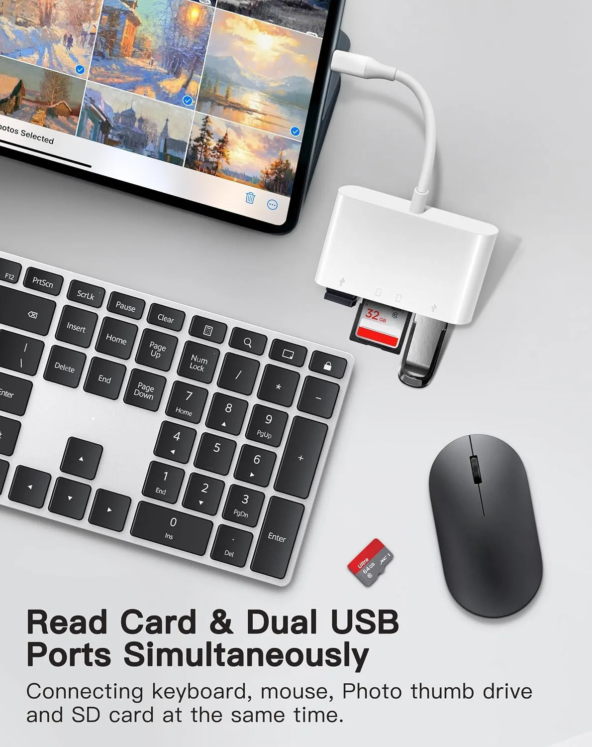 USB C SD Card Reader for Mac/MacBook/iPad/iPhone 15 Pro WNXSLOAD SD Card Adapter with Dual Card Slots & Dual USB Ports, USB-C/TypeC 4 in 1 Trail Camera Memory Card Reader, Plug and Play - 4 Slots
